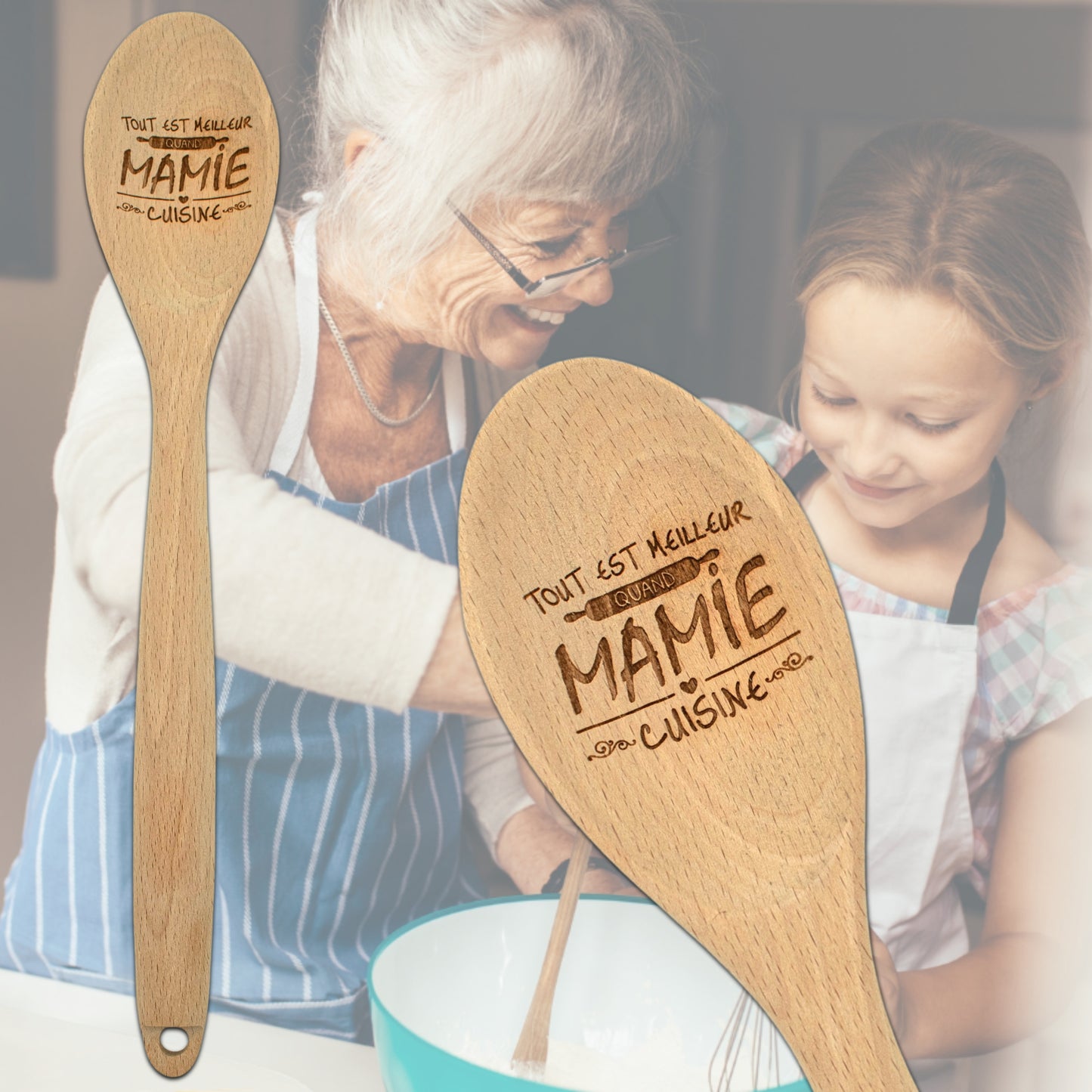 CUILLIERE EN BOIS - MAMIE - TOUT EST MEILLEUR QUAND MAMIE CUISINE