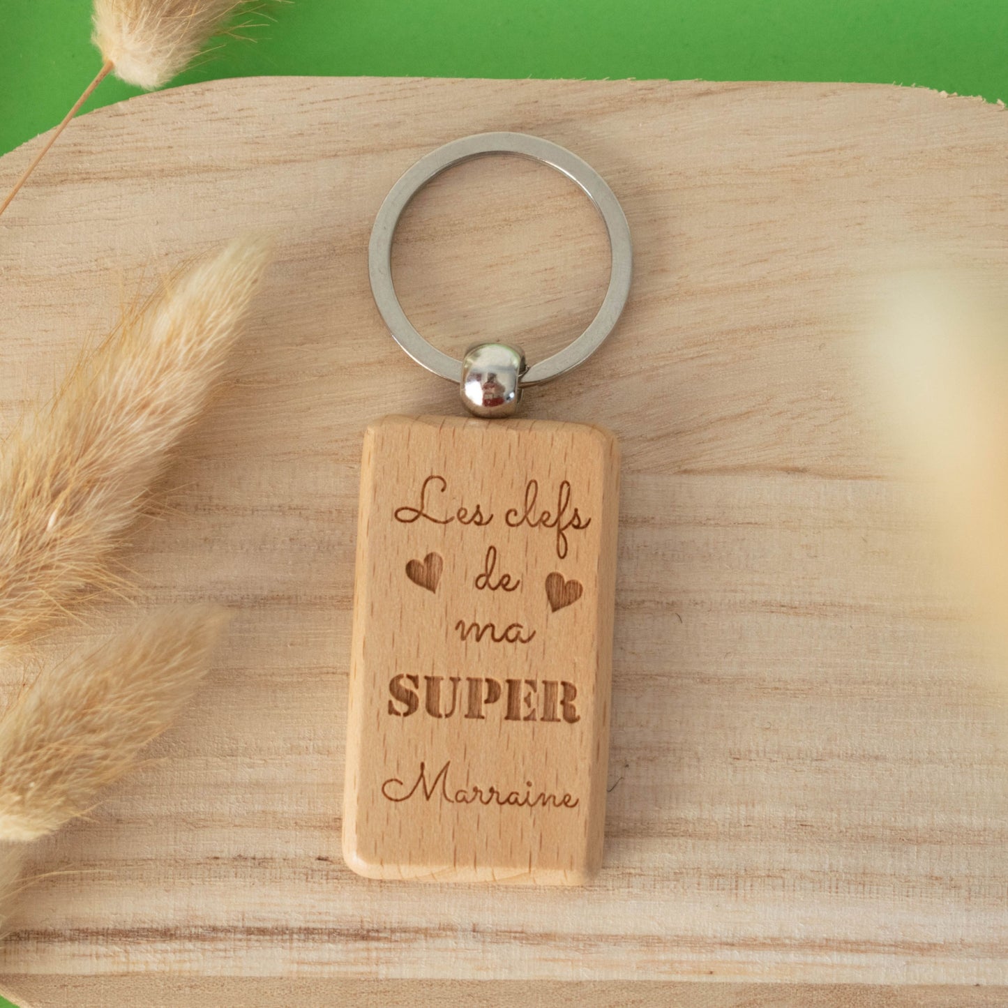 PORTE-CLEFS RECTANGLE EN BOIS - MARRAINE - LES CLEFS DE MA SUPER MARRAINE