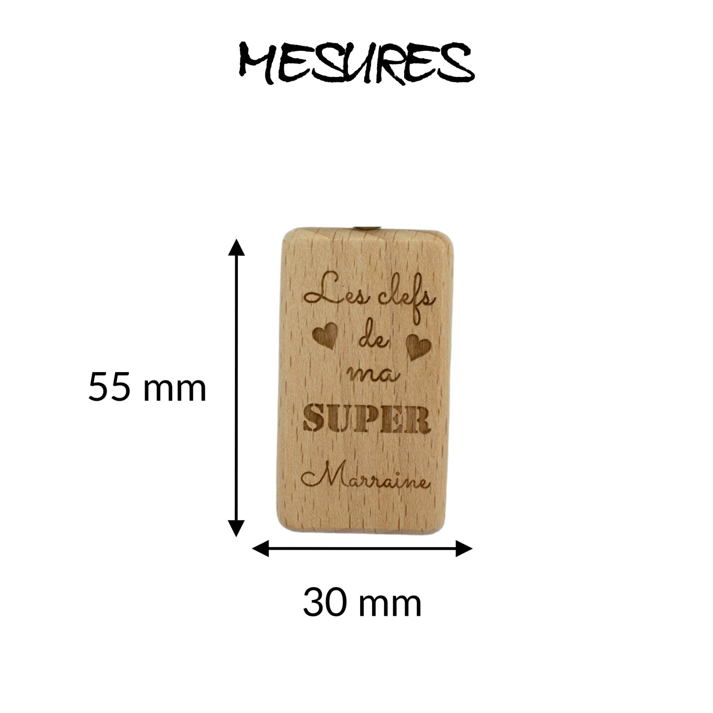 PORTE-CLEFS RECTANGLE EN BOIS - MARRAINE - LES CLEFS DE MA SUPER MARRAINE