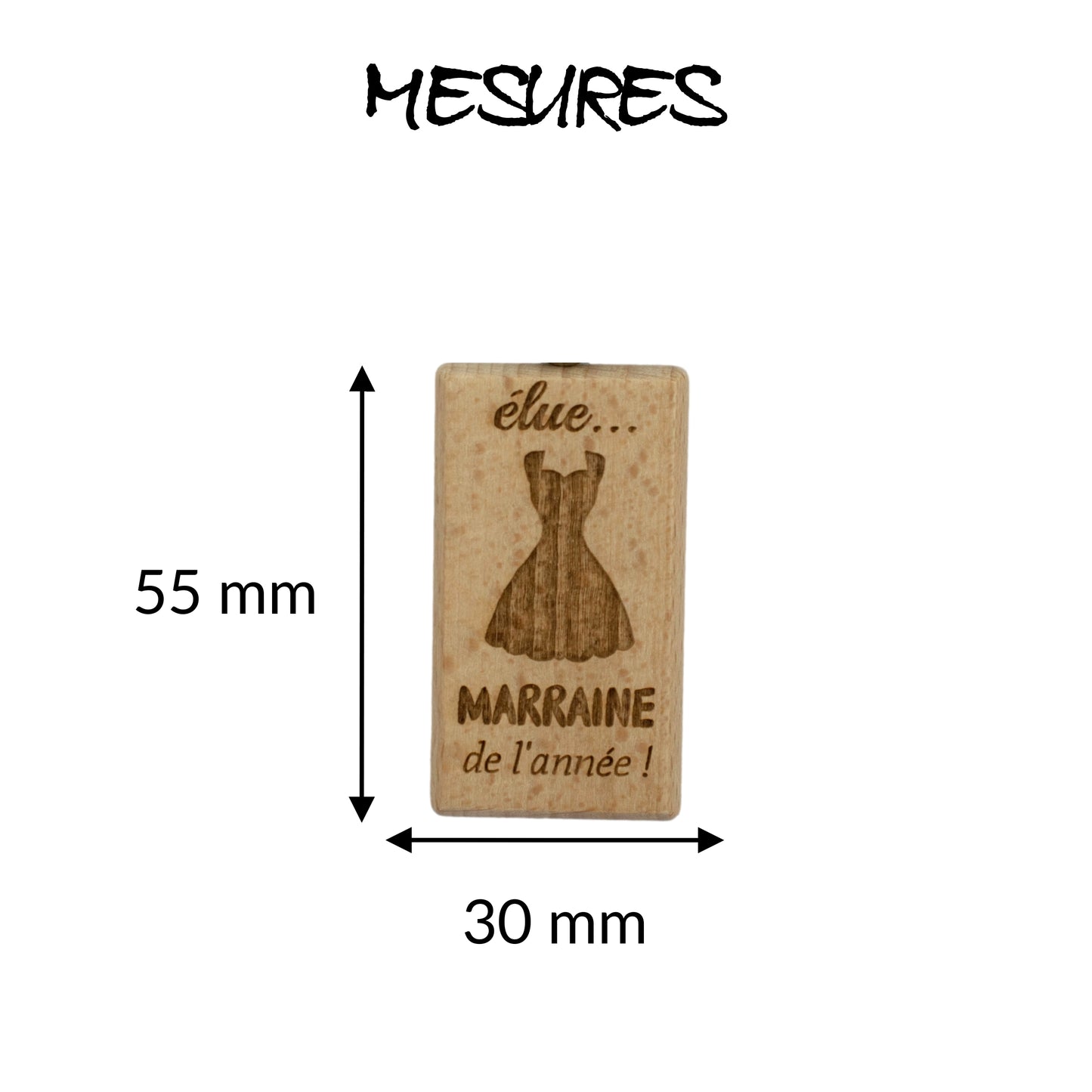 PORTE-CLEFS RECTANGLE EN BOIS - MARRAINE - ELUE MARRAINE DE L'ANNEE