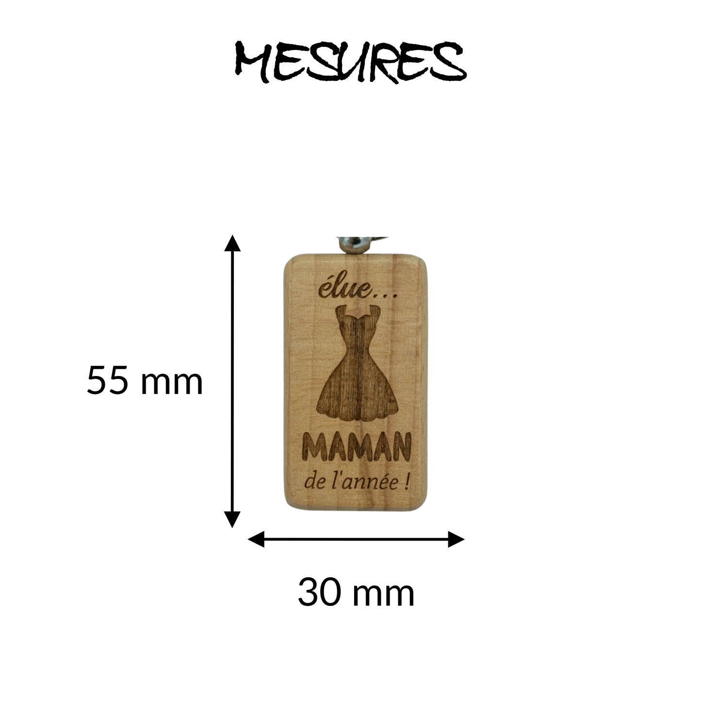 PORTE-CLEFS RECTANGLE EN BOIS - MAMAN - ELUE