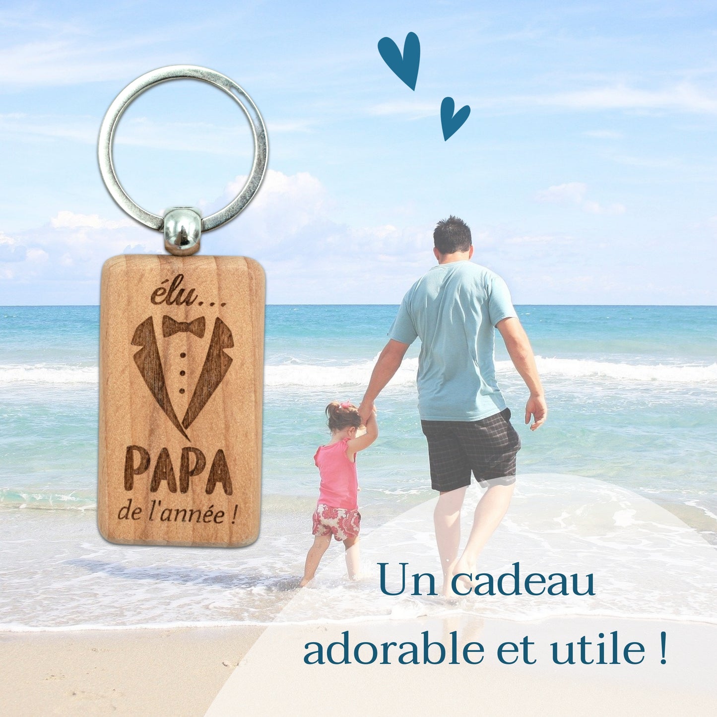 PORTE-CLEFS RECTANGLE EN BOIS - PAPA - ELU