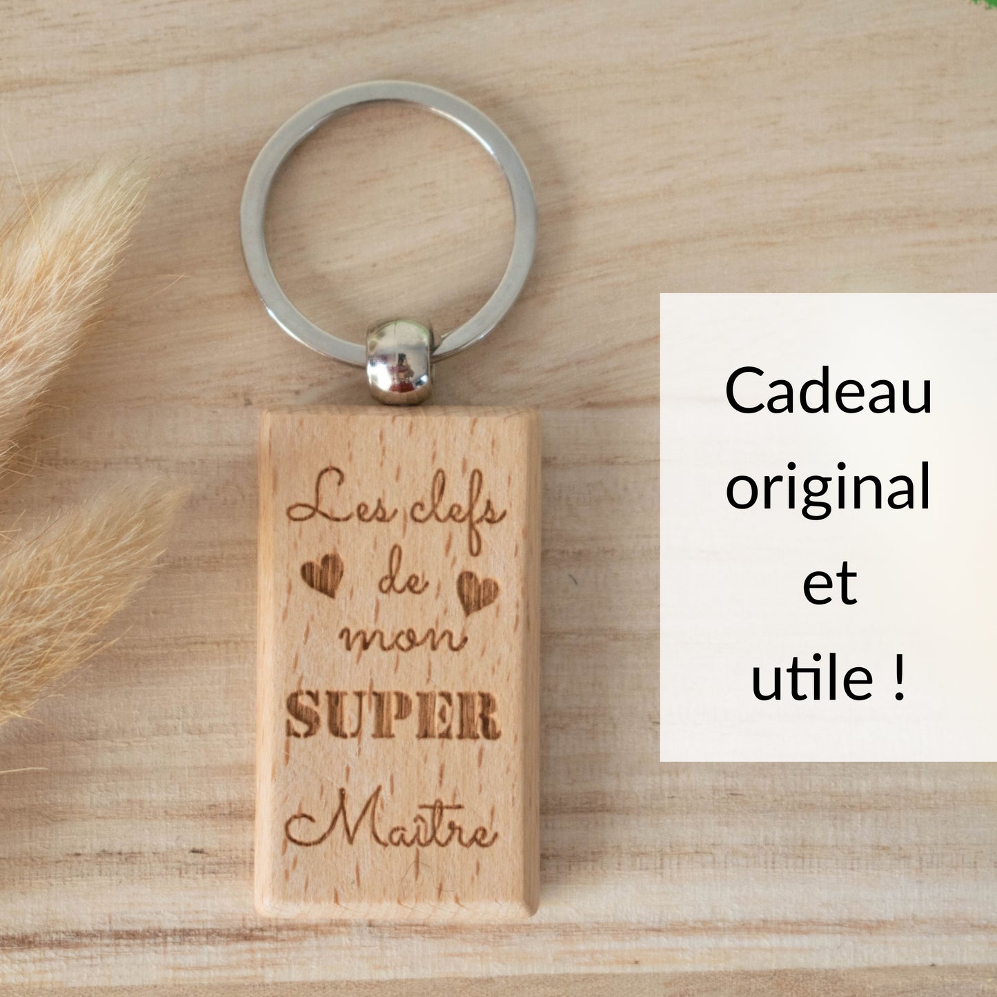 PORTE-CLEFS RECTANGLE EN BOIS - MAITRE - LES CLEFS DE MON SUPER MAITRE