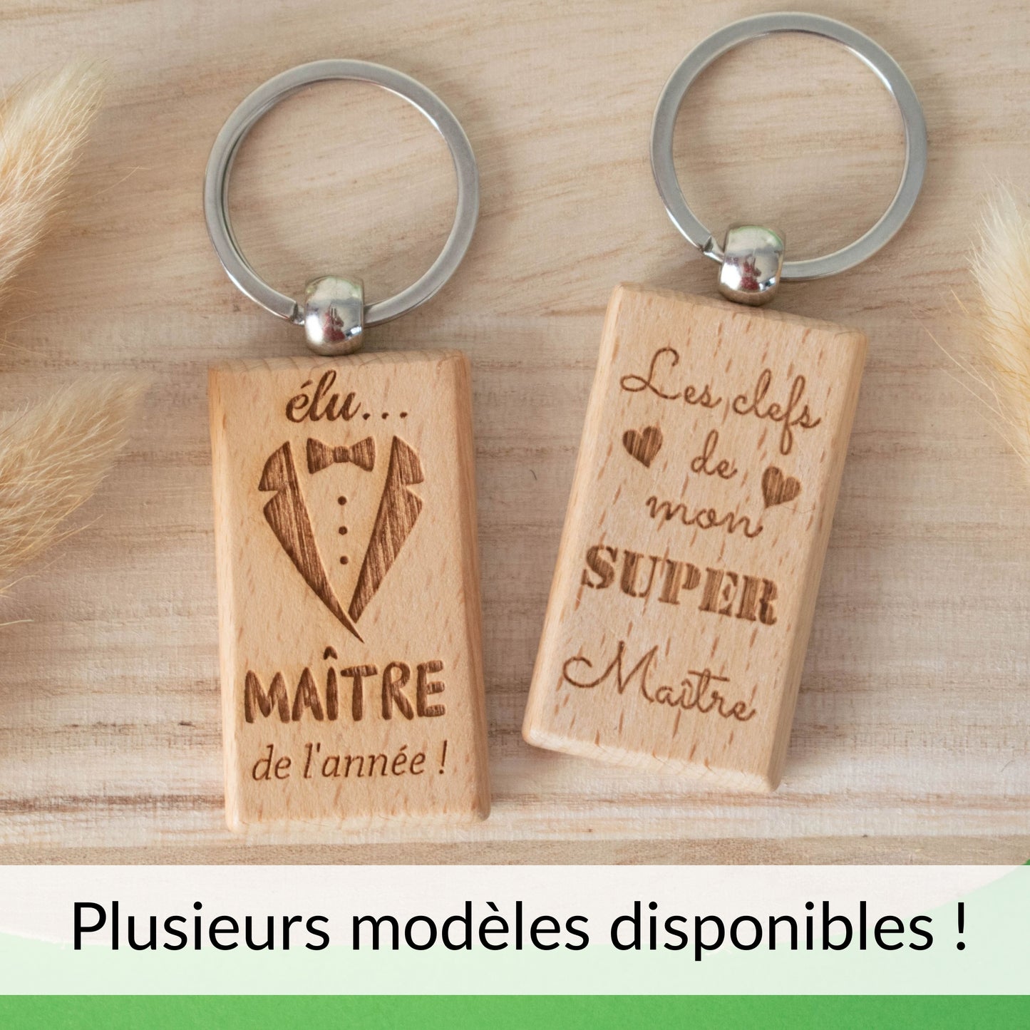 PORTE-CLEFS RECTANGLE EN BOIS - MAITRE - ELU MAITRE DE L'ANNEE