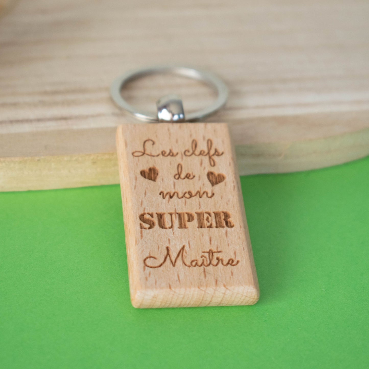PORTE-CLEFS RECTANGLE EN BOIS - MAITRE - LES CLEFS DE MON SUPER MAITRE
