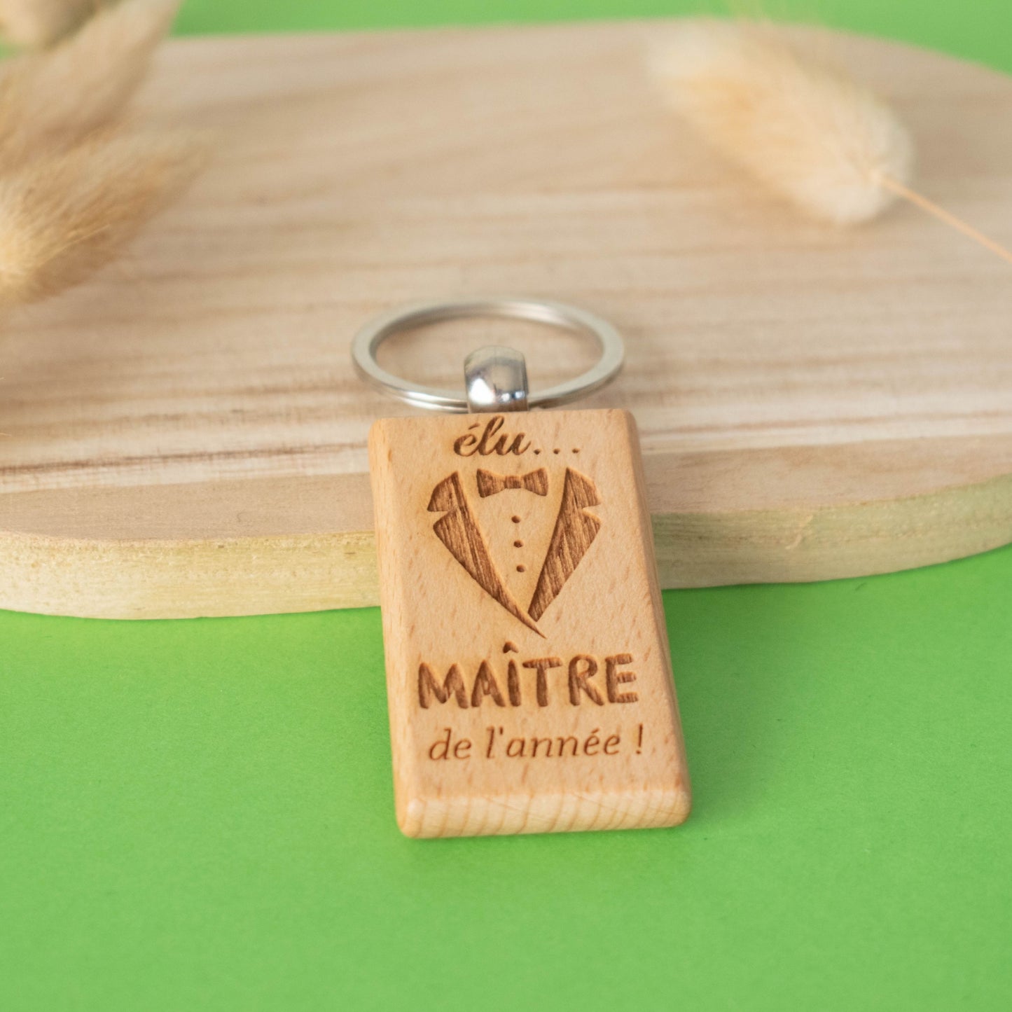 PORTE-CLEFS RECTANGLE EN BOIS - MAITRE - ELU MAITRE DE L'ANNEE