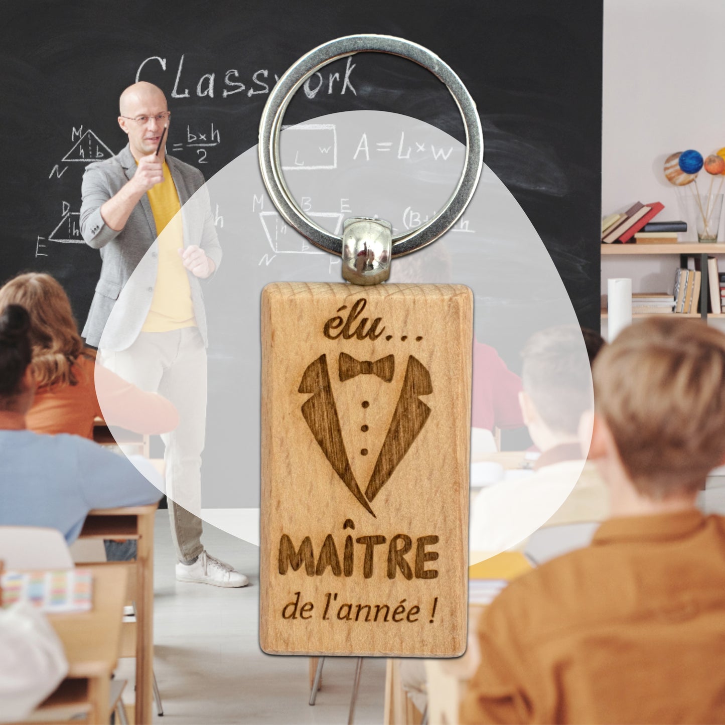 PORTE-CLEFS RECTANGLE EN BOIS - MAITRE - ELU MAITRE DE L'ANNEE