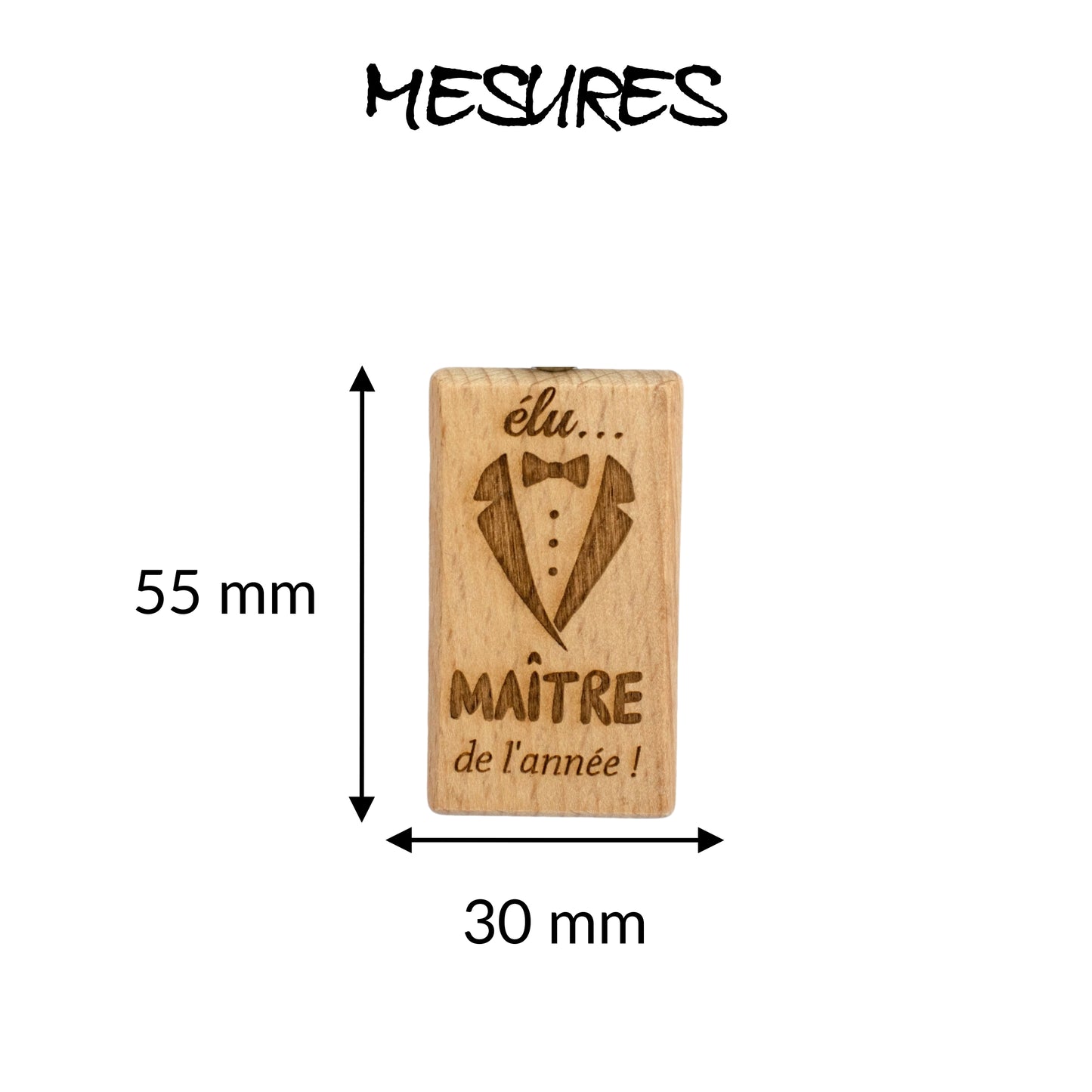PORTE-CLEFS RECTANGLE EN BOIS - MAITRE - ELU MAITRE DE L'ANNEE