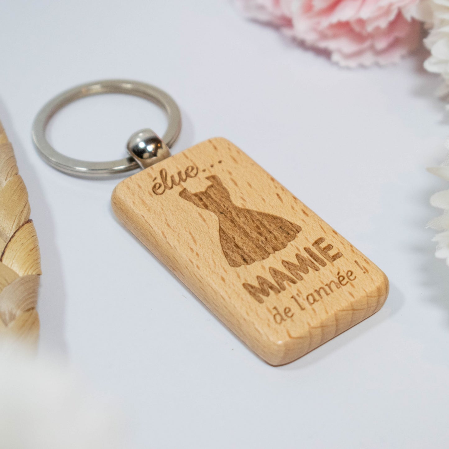 PORTE-CLEFS RECTANGLE EN BOIS - MAMIE - ELUE MAMIE DE L'ANNEE