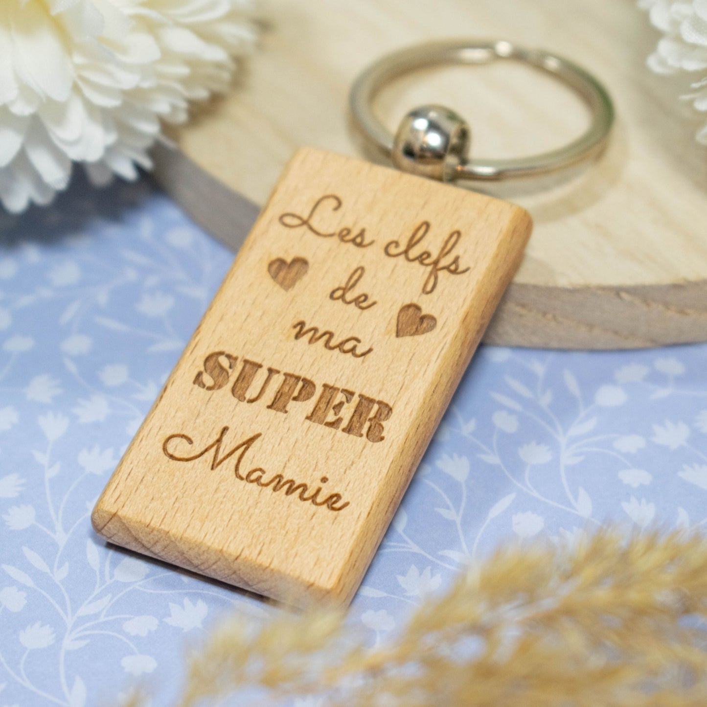 PORTE-CLEFS RECTANGLE EN BOIS - MAMIE - LES CLEFS DE MA SUPER MAMIE
