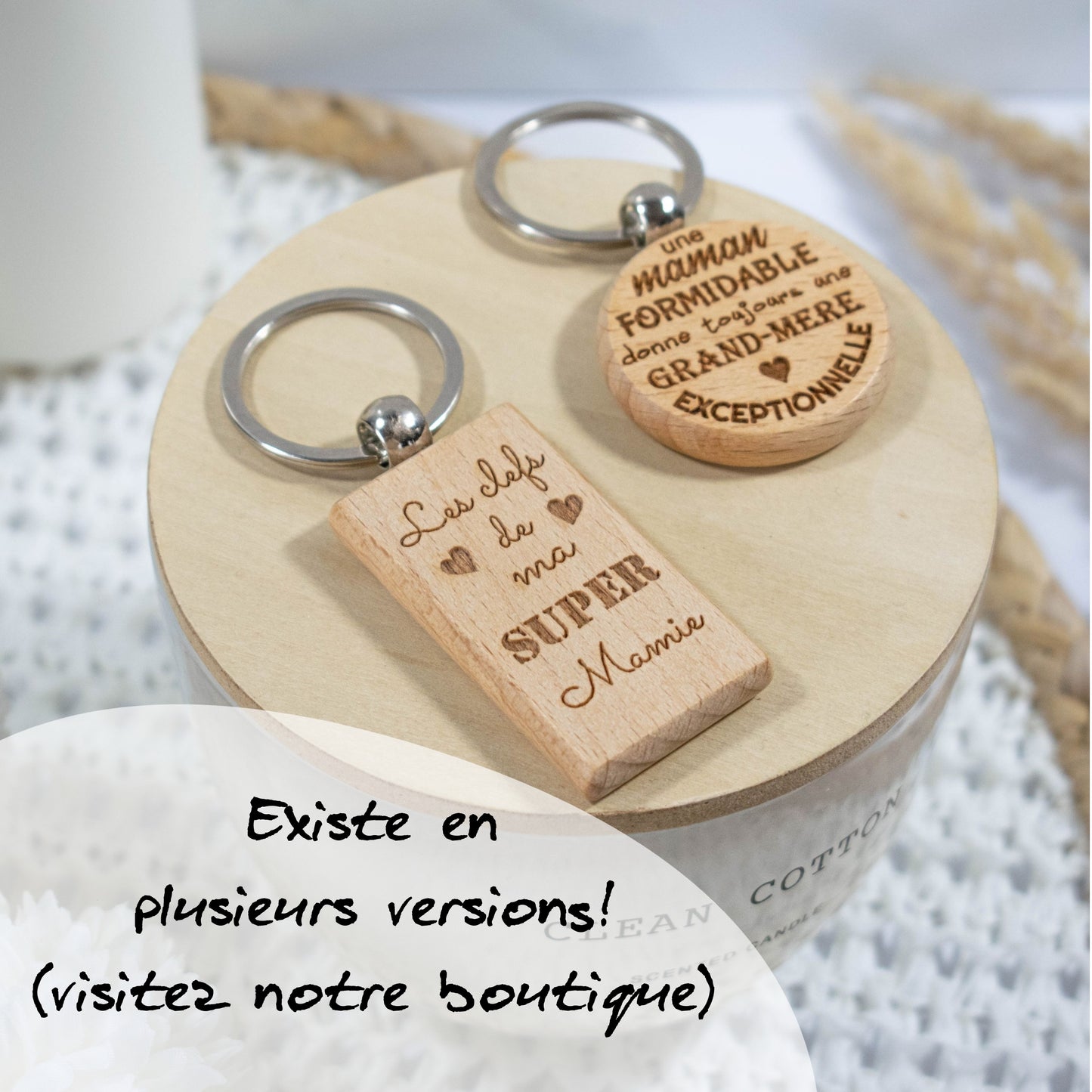 PORTE-CLEFS RECTANGLE EN BOIS - MAMIE - LES CLEFS DE MA SUPER MAMIE