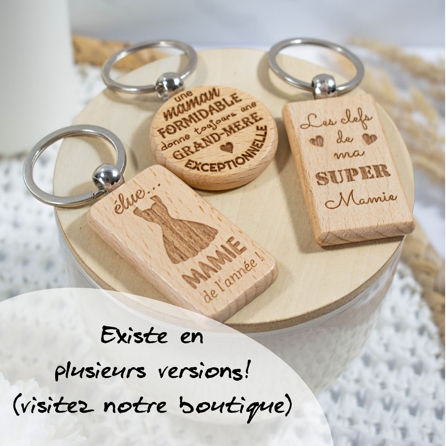 PORTE-CLEFS RECTANGLE EN BOIS - MAMIE - ELUE MAMIE DE L'ANNEE