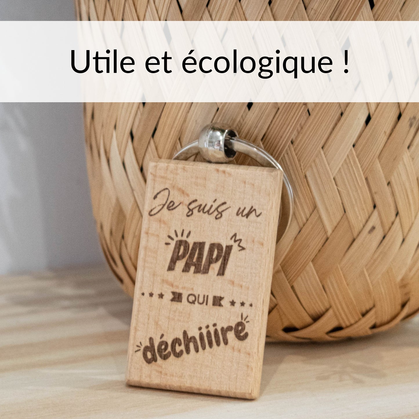 PORTE-CLEFS RECTANGLE EN BOIS - PAPI - DECHIRE