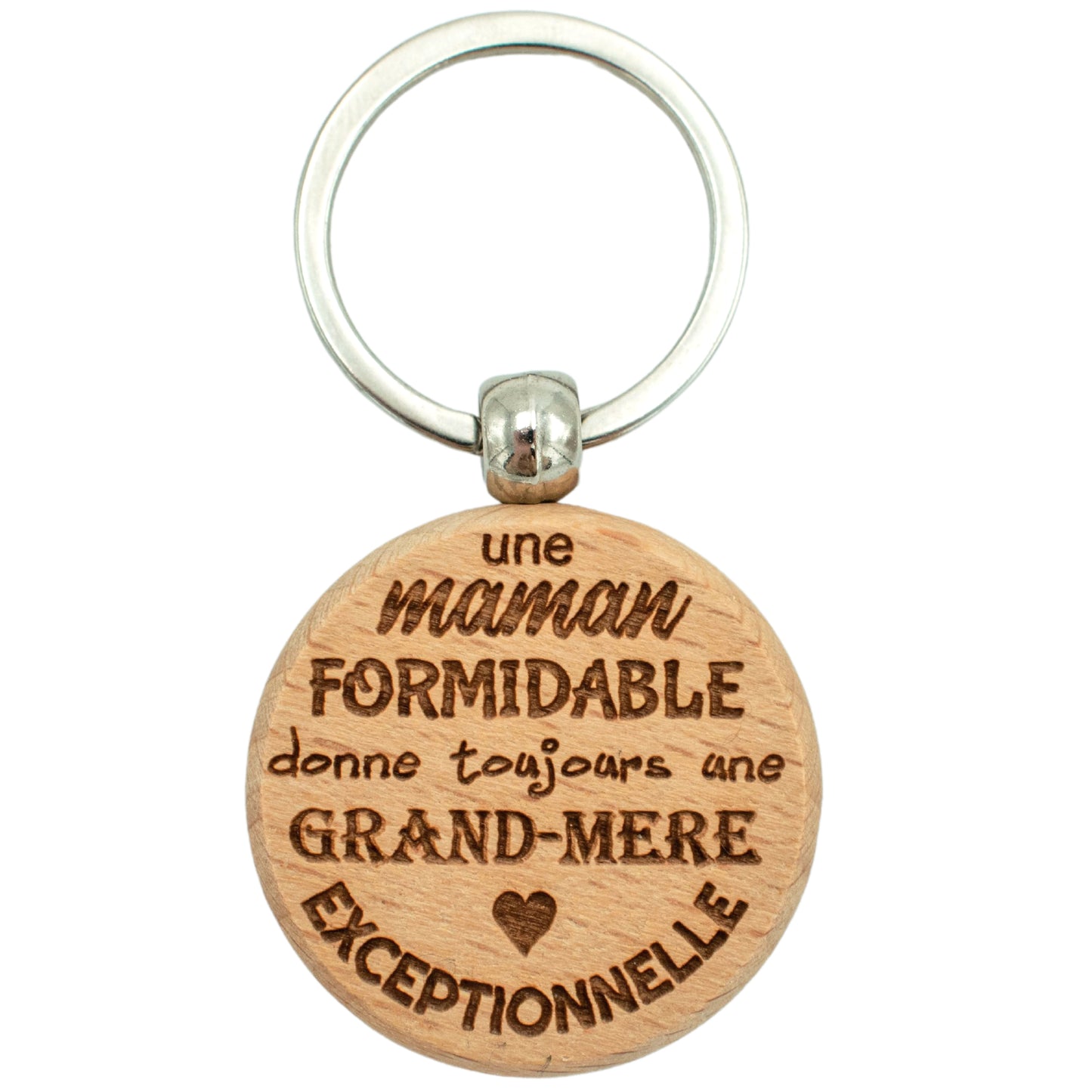 PORTE-CLEFS ROND EN BOIS - MAMAN FORMIDABLE MAMIE EXCEPTIONNELLE