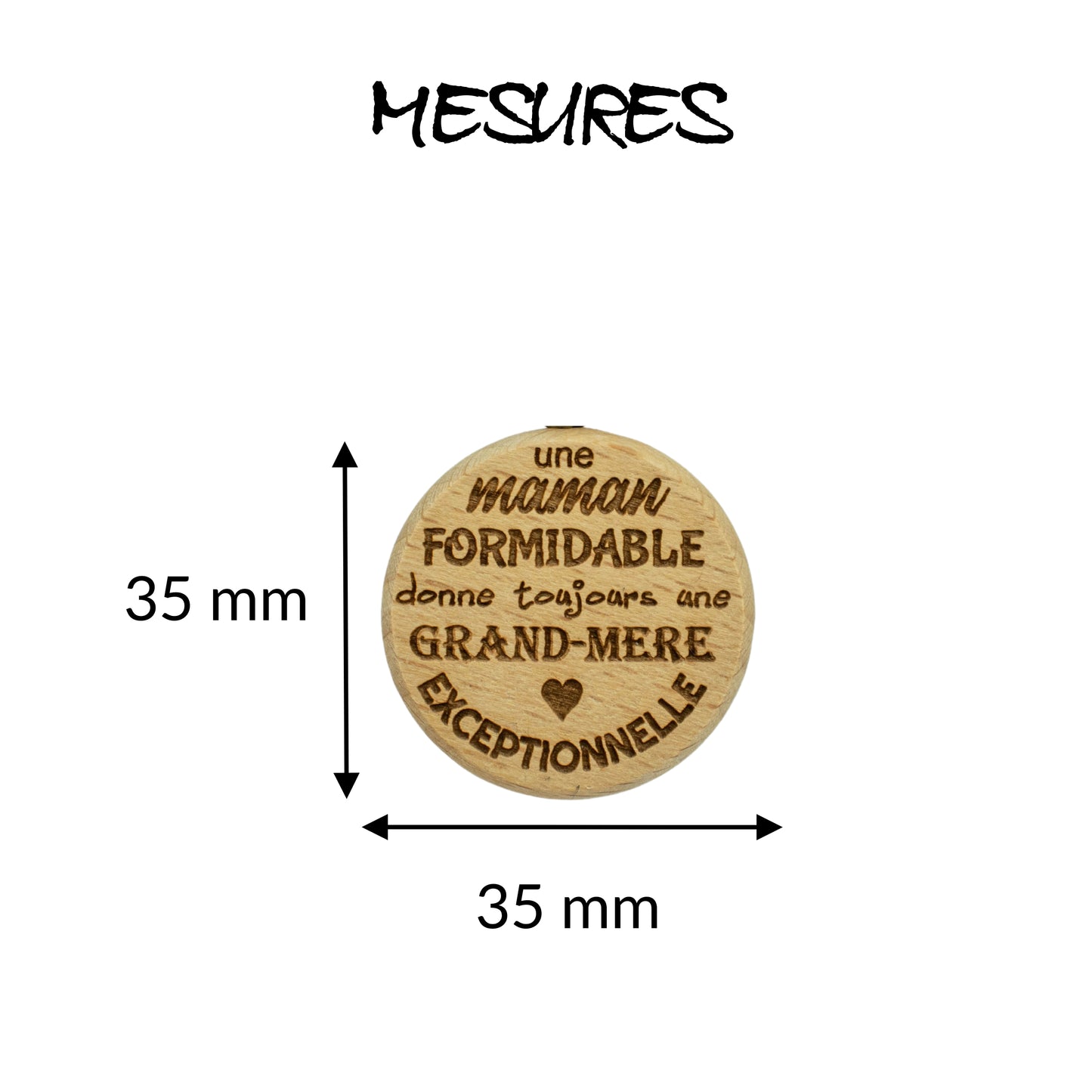 PORTE-CLEFS ROND EN BOIS - MAMAN FORMIDABLE MAMIE EXCEPTIONNELLE