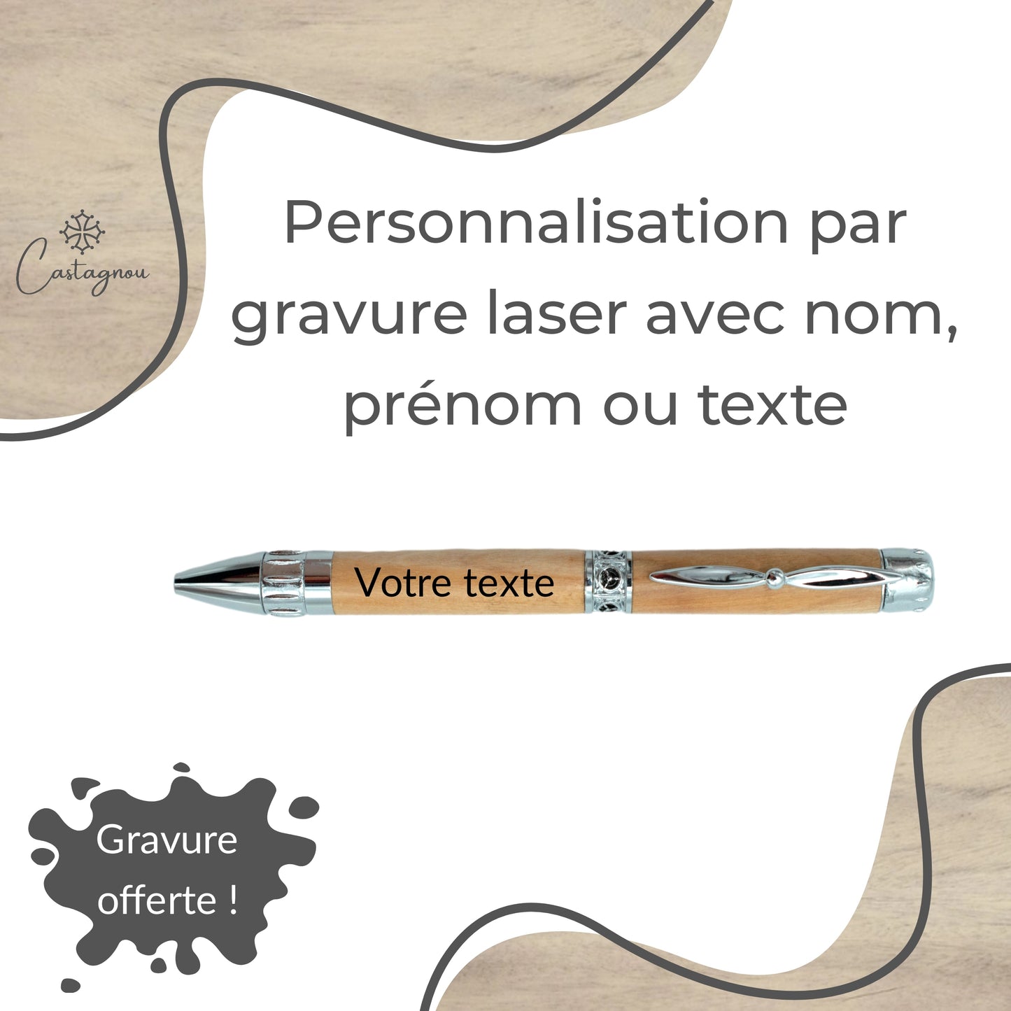 STYLO EN BOIS D'OLIVIER - MODELE HELICE