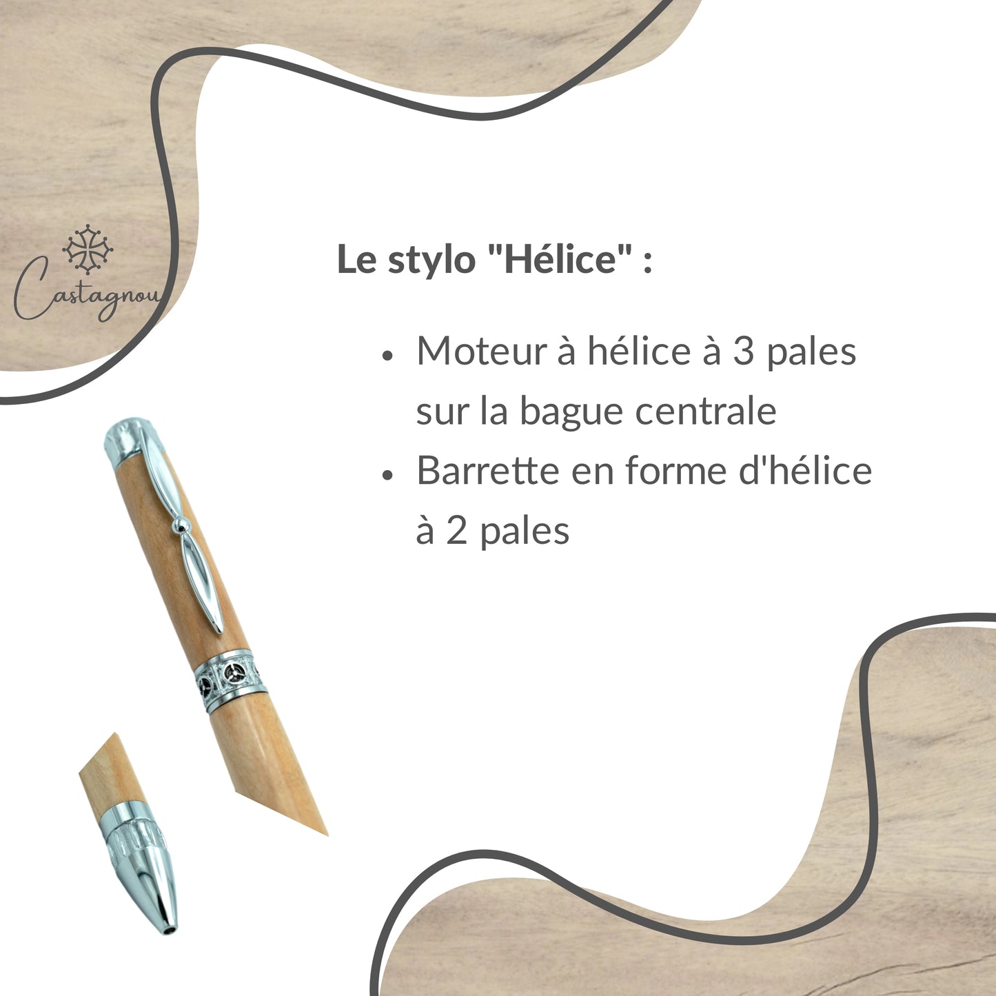 STYLO EN BOIS D'OLIVIER - MODELE HELICE
