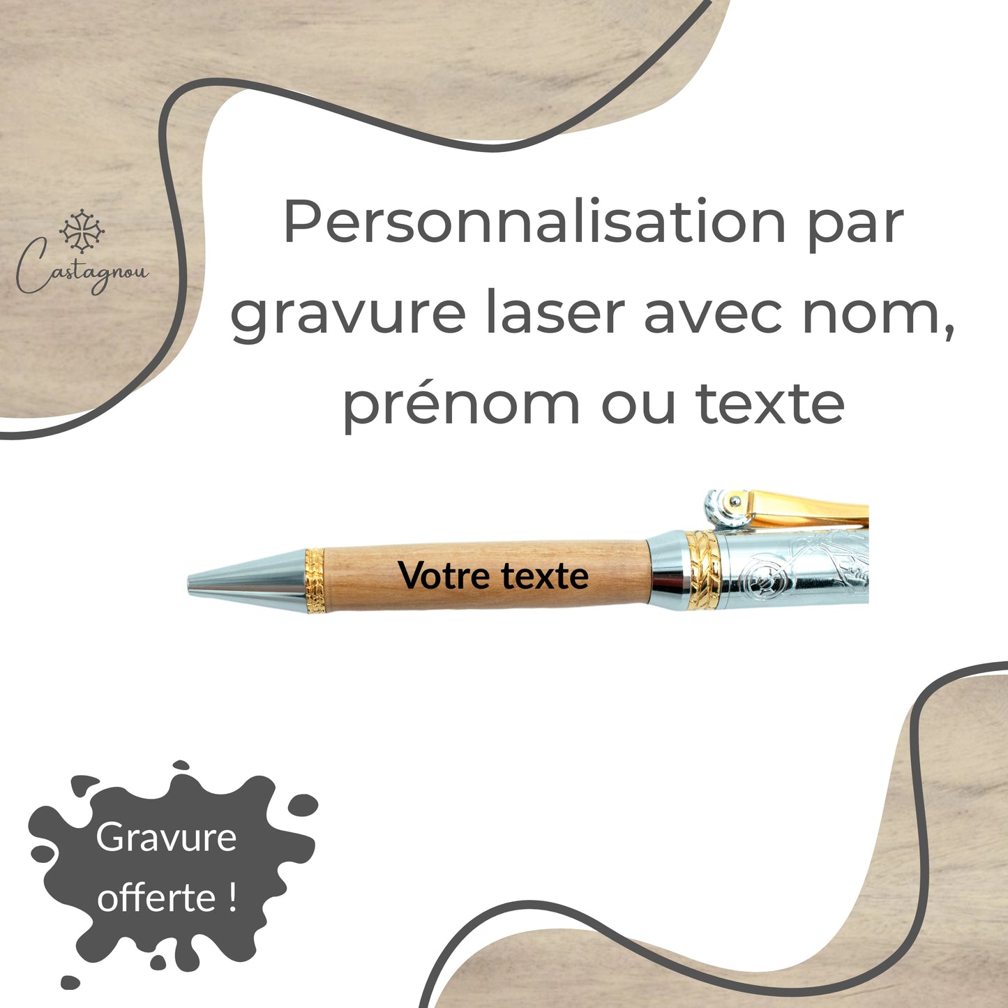 STYLO EN BOIS D'OLIVIER - MODELE MOTO SKULL
