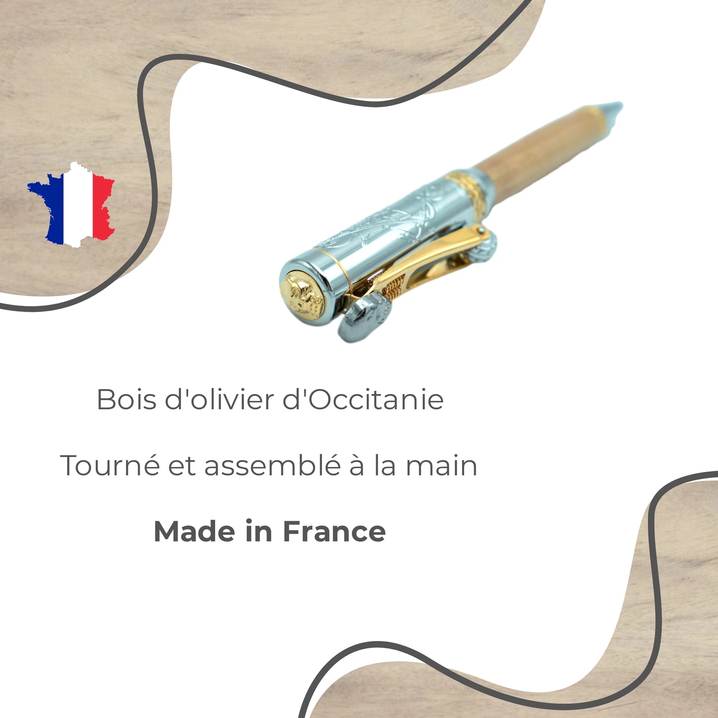 STYLO EN BOIS D'OLIVIER - MODELE MOTO SKULL