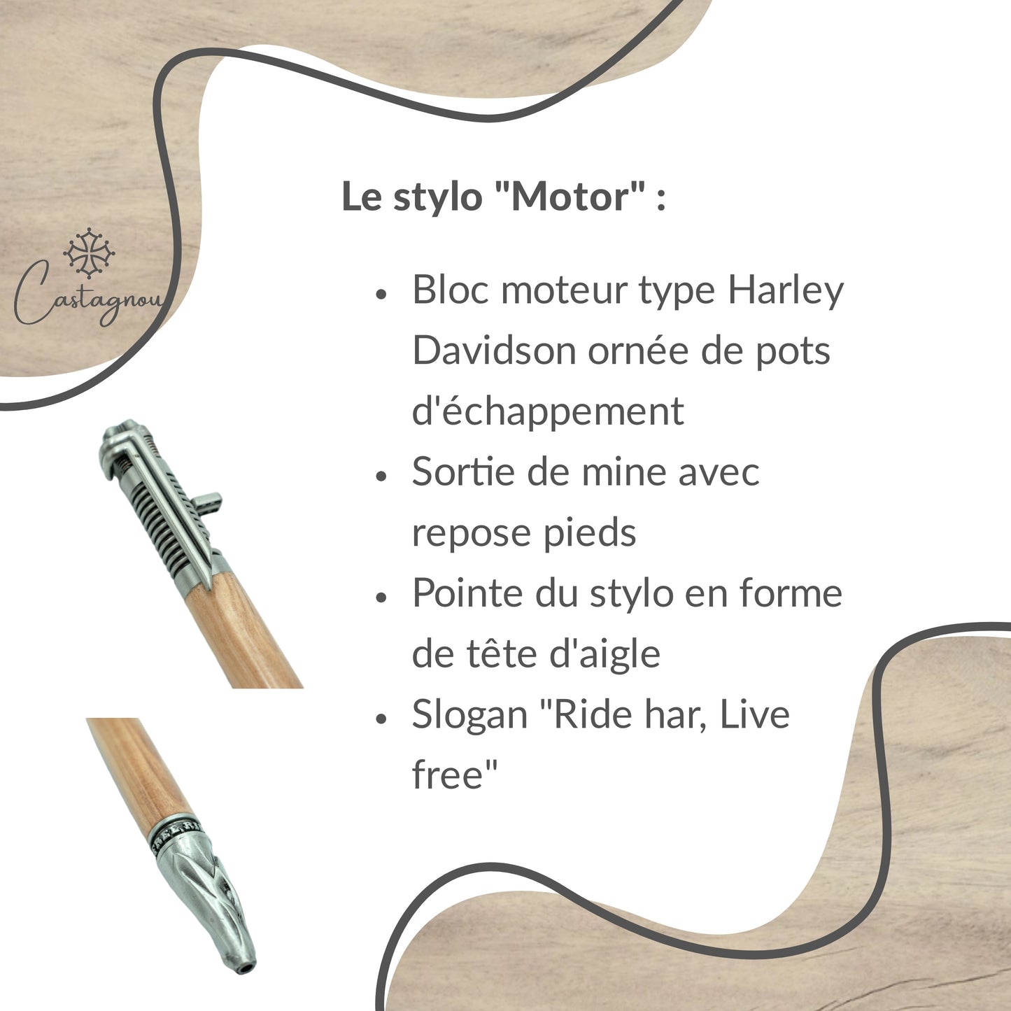 STYLO EN BOIS D'OLIVIER - MODELE MOTOR