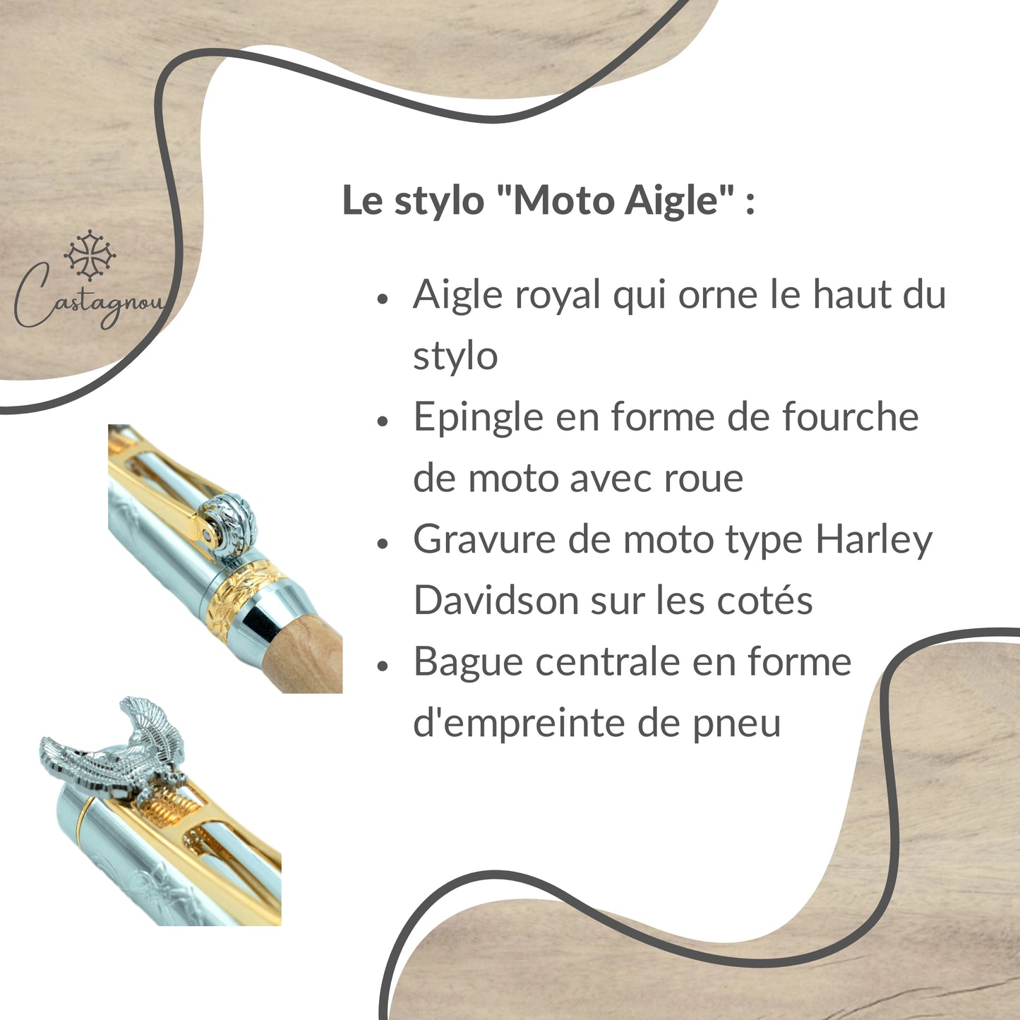 STYLO EN BOIS D'OLIVIER - MODELE MOTO AIGLE