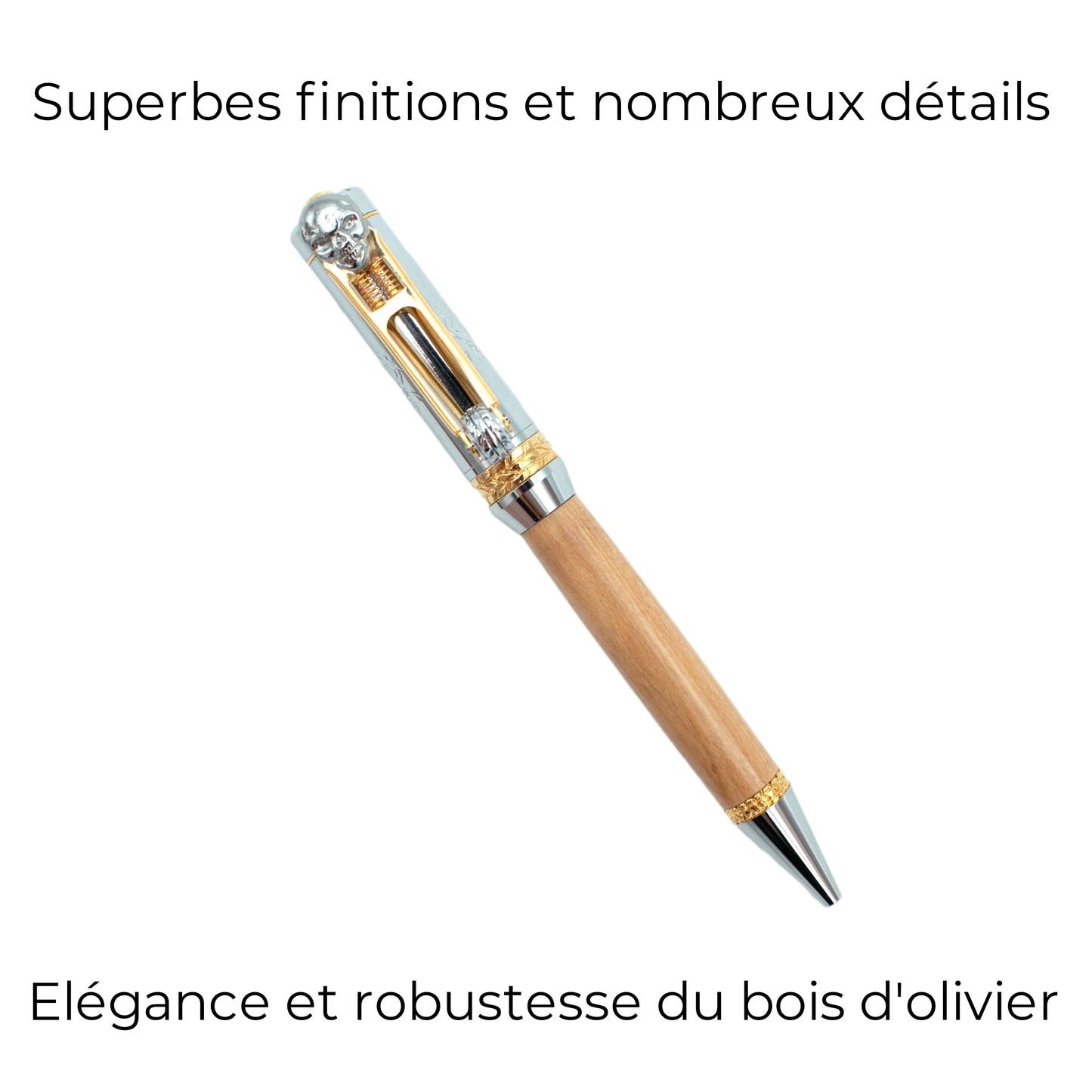 STYLO EN BOIS D'OLIVIER - MODELE MOTO SKULL