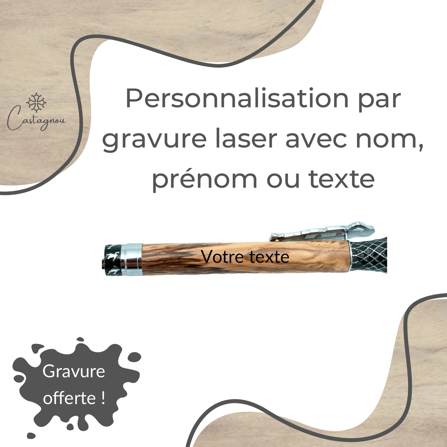 STYLO EN BOIS D'OLIVIER - MODELE BASKETBALL