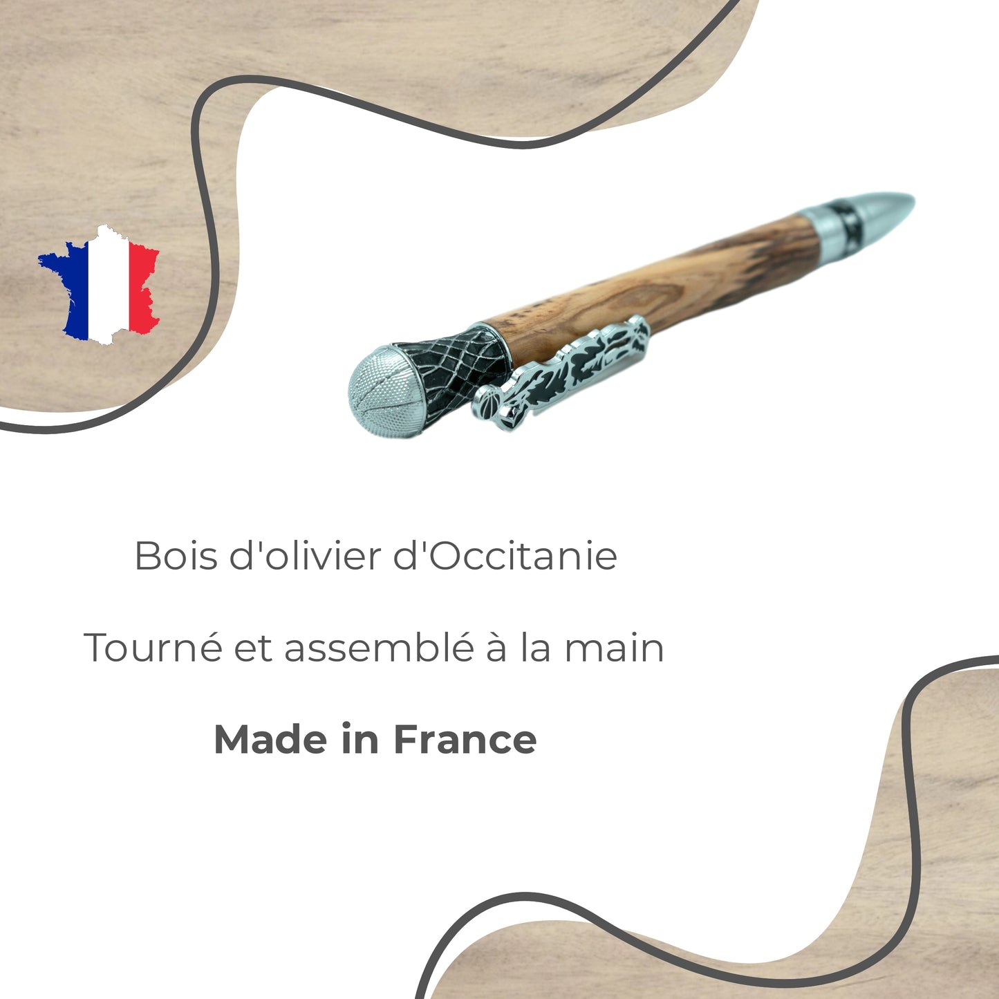 STYLO EN BOIS D'OLIVIER - MODELE BASKETBALL