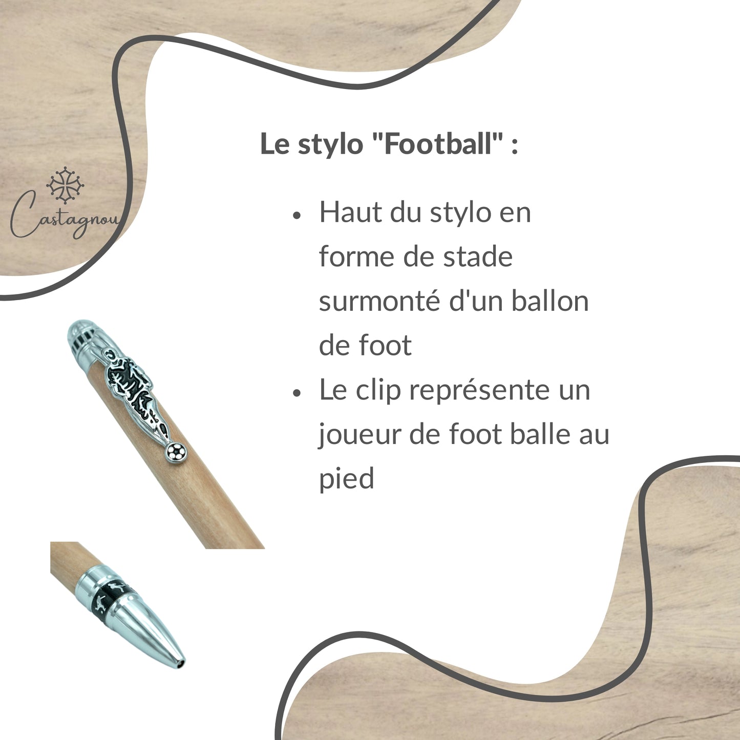 STYLO EN BOIS D'OLIVIER - MODELE FOOTBALL