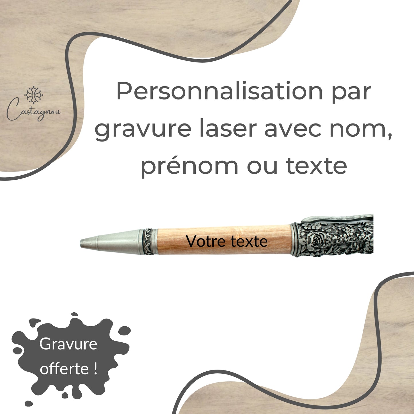 STYLO EN BOIS D'OLIVIER - MODELE BOTANIQUE