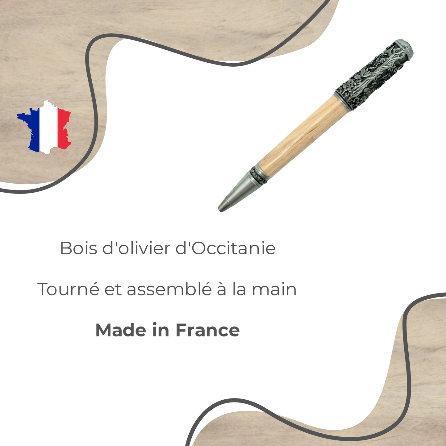 STYLO EN BOIS D'OLIVIER - MODELE BOTANIQUE