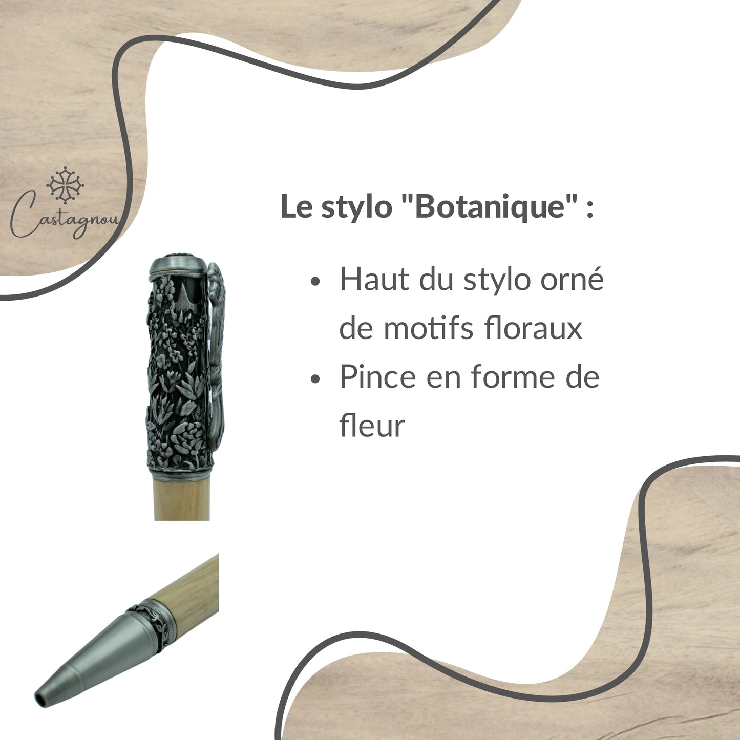 STYLO EN BOIS D'OLIVIER - MODELE BOTANIQUE