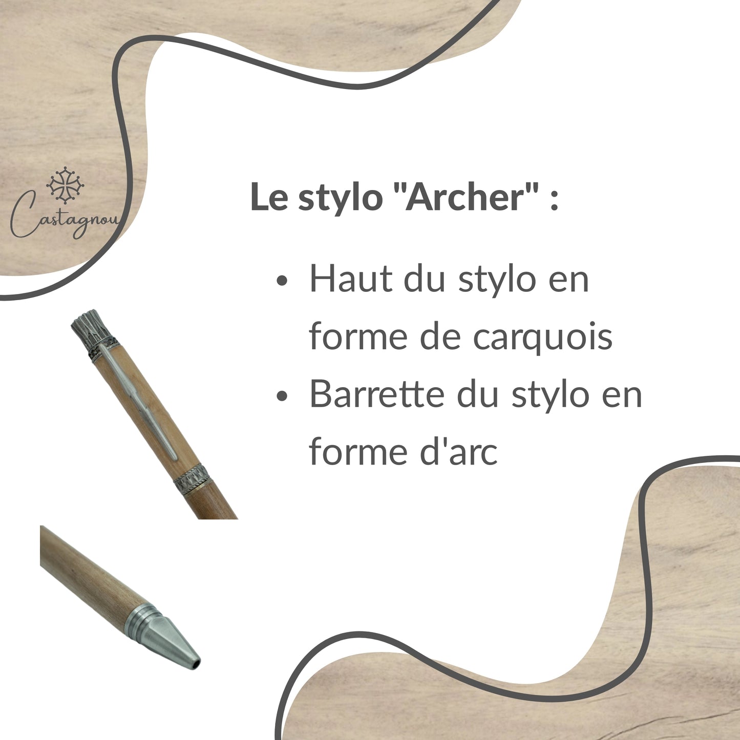 STYLO EN BOIS D'OLIVIER - MODELE ARCHER