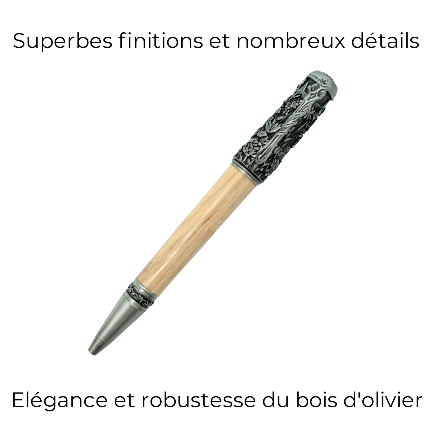 STYLO EN BOIS D'OLIVIER - MODELE BOTANIQUE