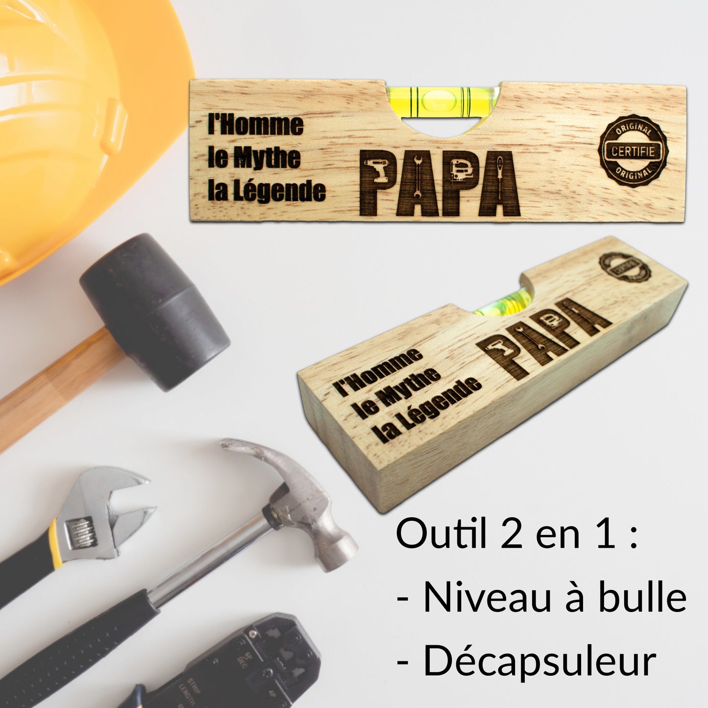 DECAPSULEUR EN BOIS 2 EN 1 - NIVEAU - PAPA - L'HOMME, LE MYTHE, LA LEGENDE