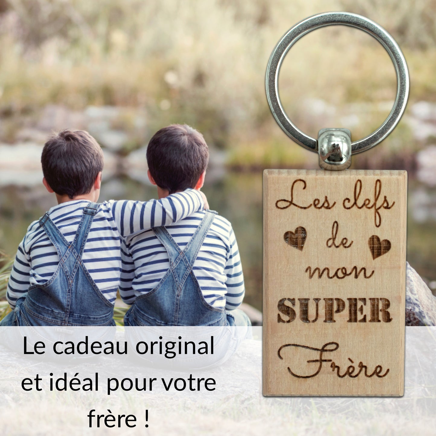 PORTE-CLEFS RECTANGLE EN BOIS - FRERE - LES CLEFS
