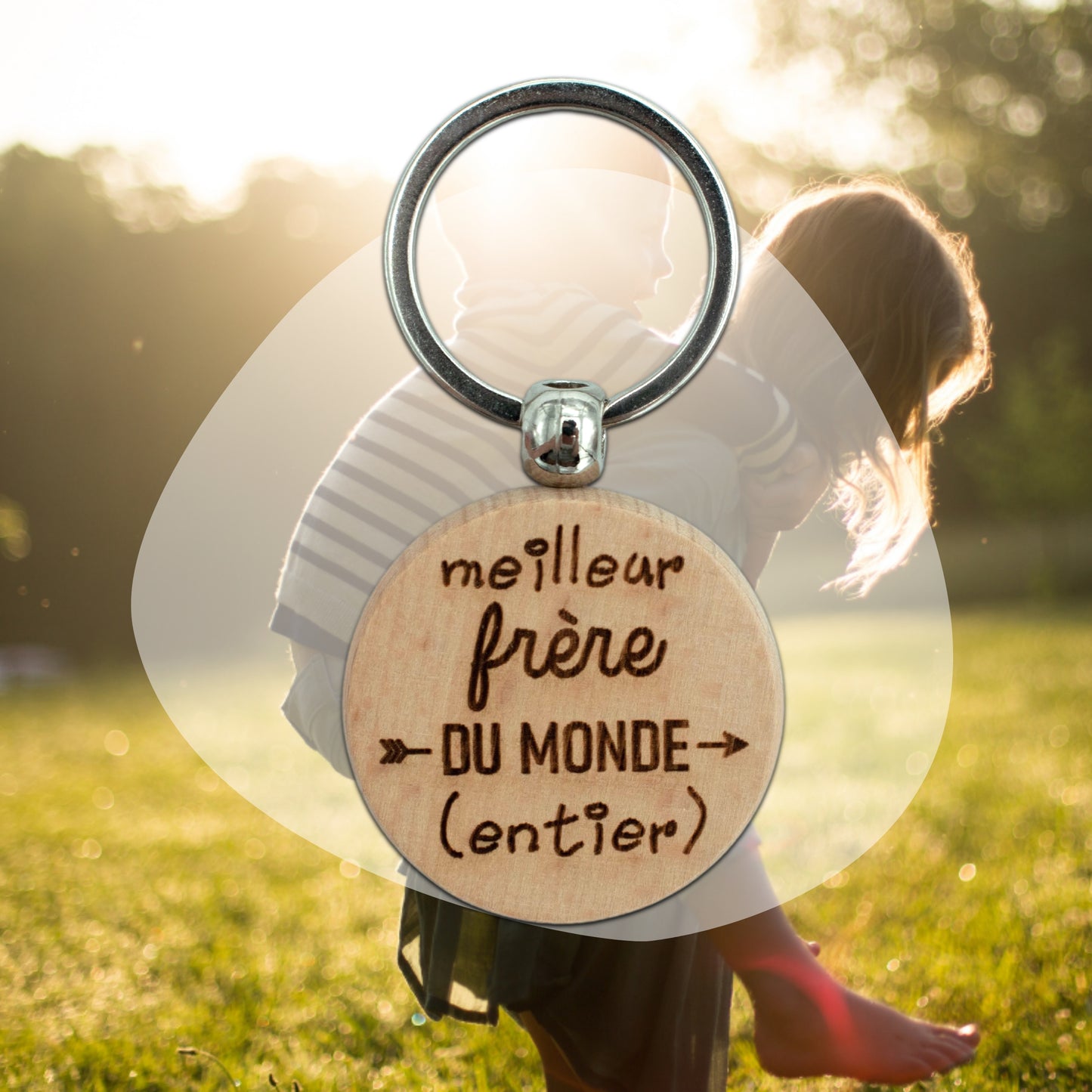 PORTE-CLEFS ROND EN BOIS - FRERE - MEILLEURE DU MONDE ENTIER