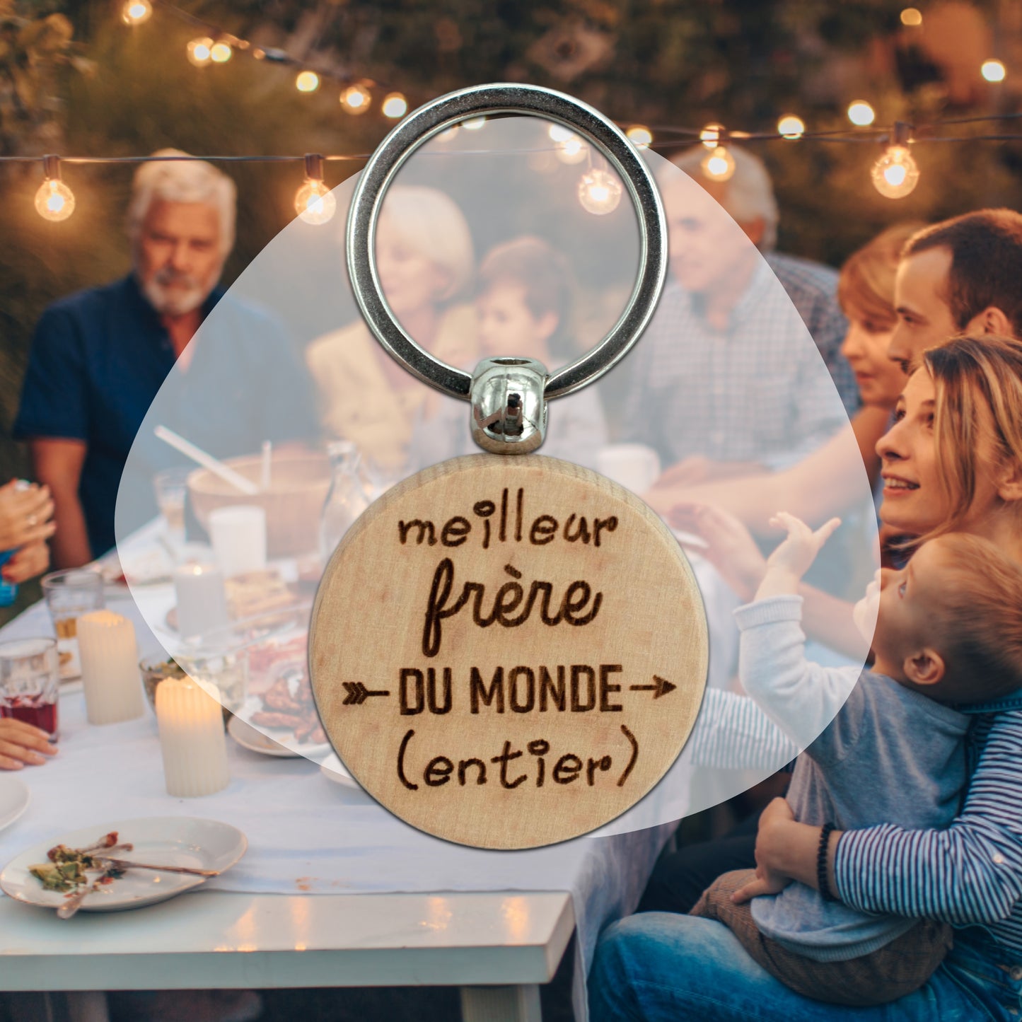 PORTE-CLEFS ROND EN BOIS - FRERE - MEILLEURE DU MONDE ENTIER