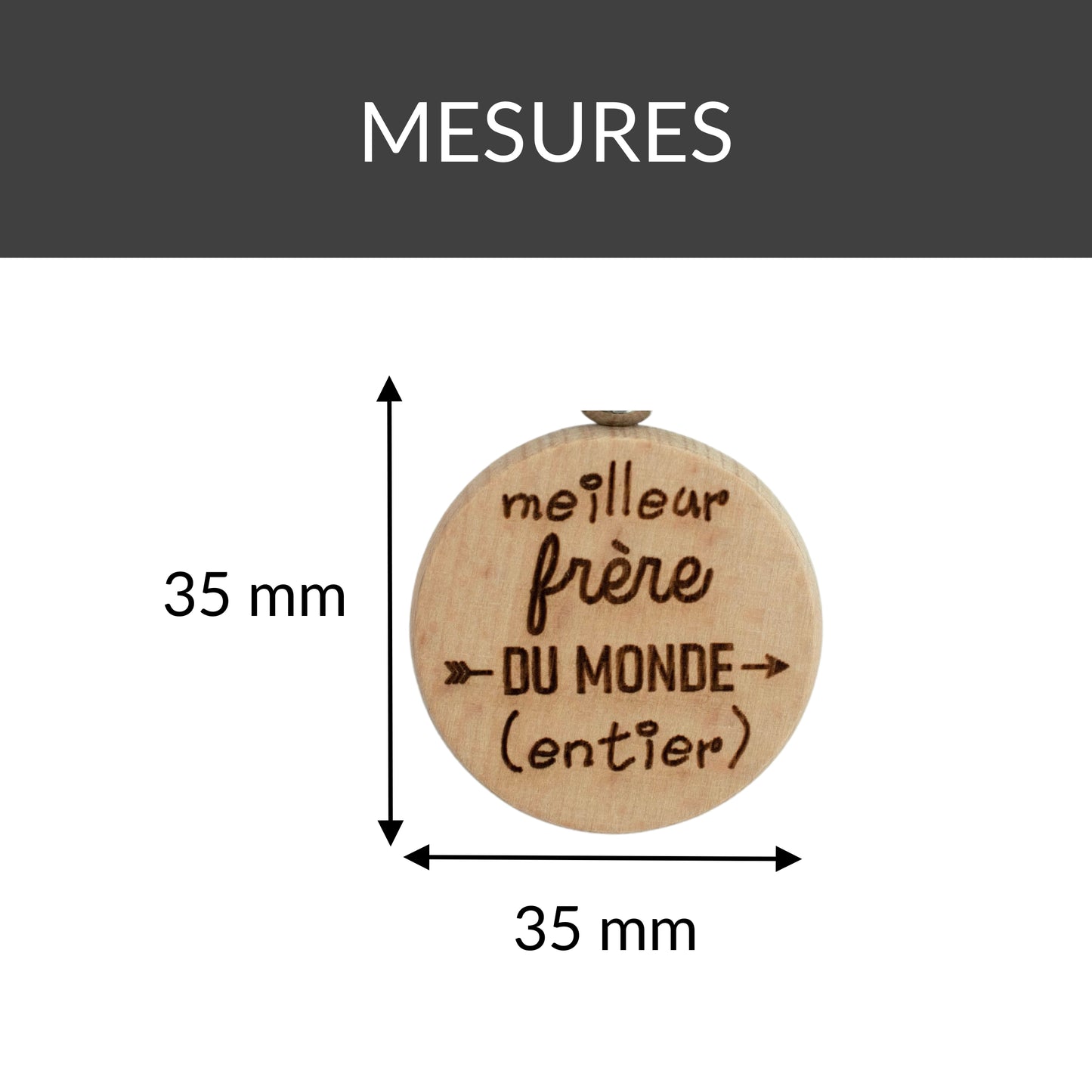 PORTE-CLEFS ROND EN BOIS - FRERE - MEILLEURE DU MONDE ENTIER