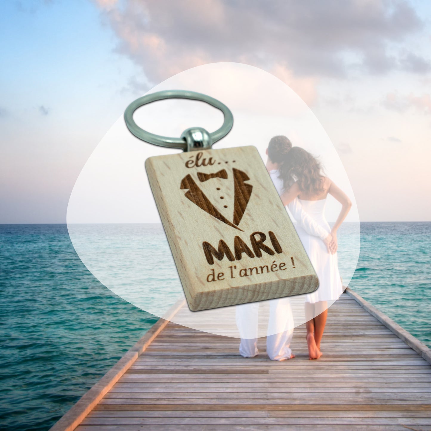 PORTE-CLEFS RECTANGLE EN BOIS - MARI - ELU