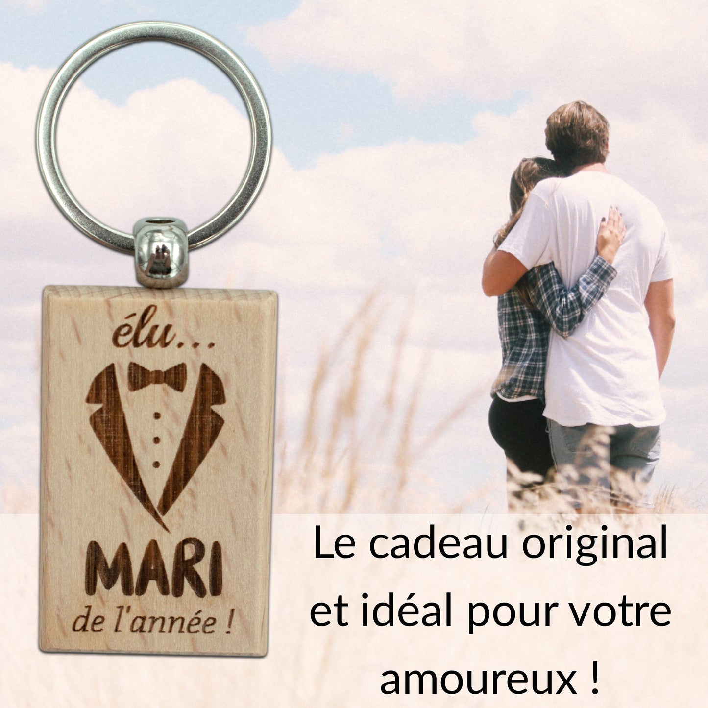 PORTE-CLEFS RECTANGLE EN BOIS - MARI - ELU