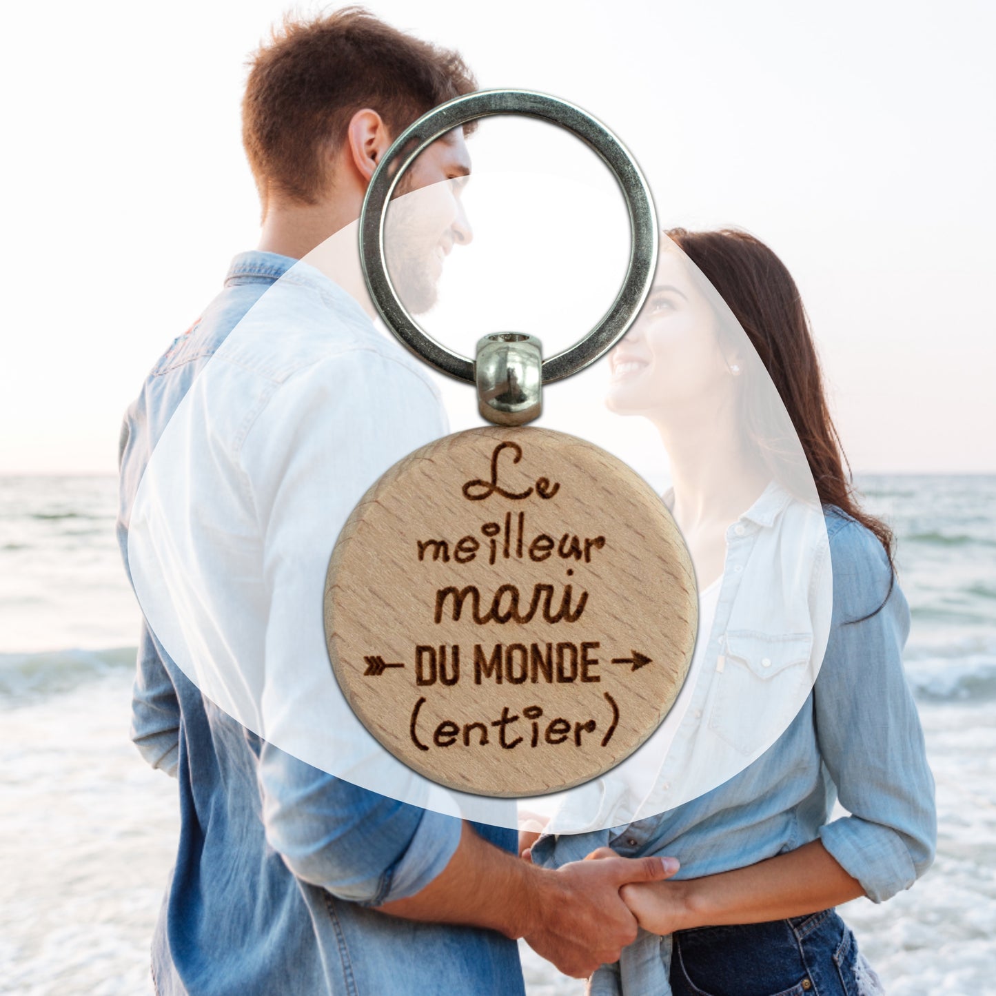 PORTE-CLEFS ROND EN BOIS - MARI - MEILLEURE DU MONDE ENTIER