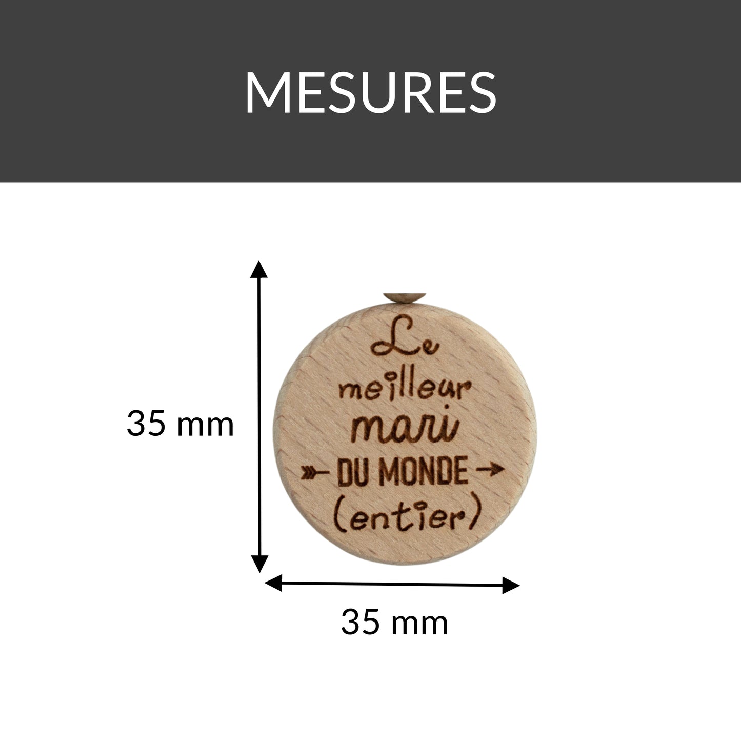 PORTE-CLEFS ROND EN BOIS - MARI - MEILLEURE DU MONDE ENTIER