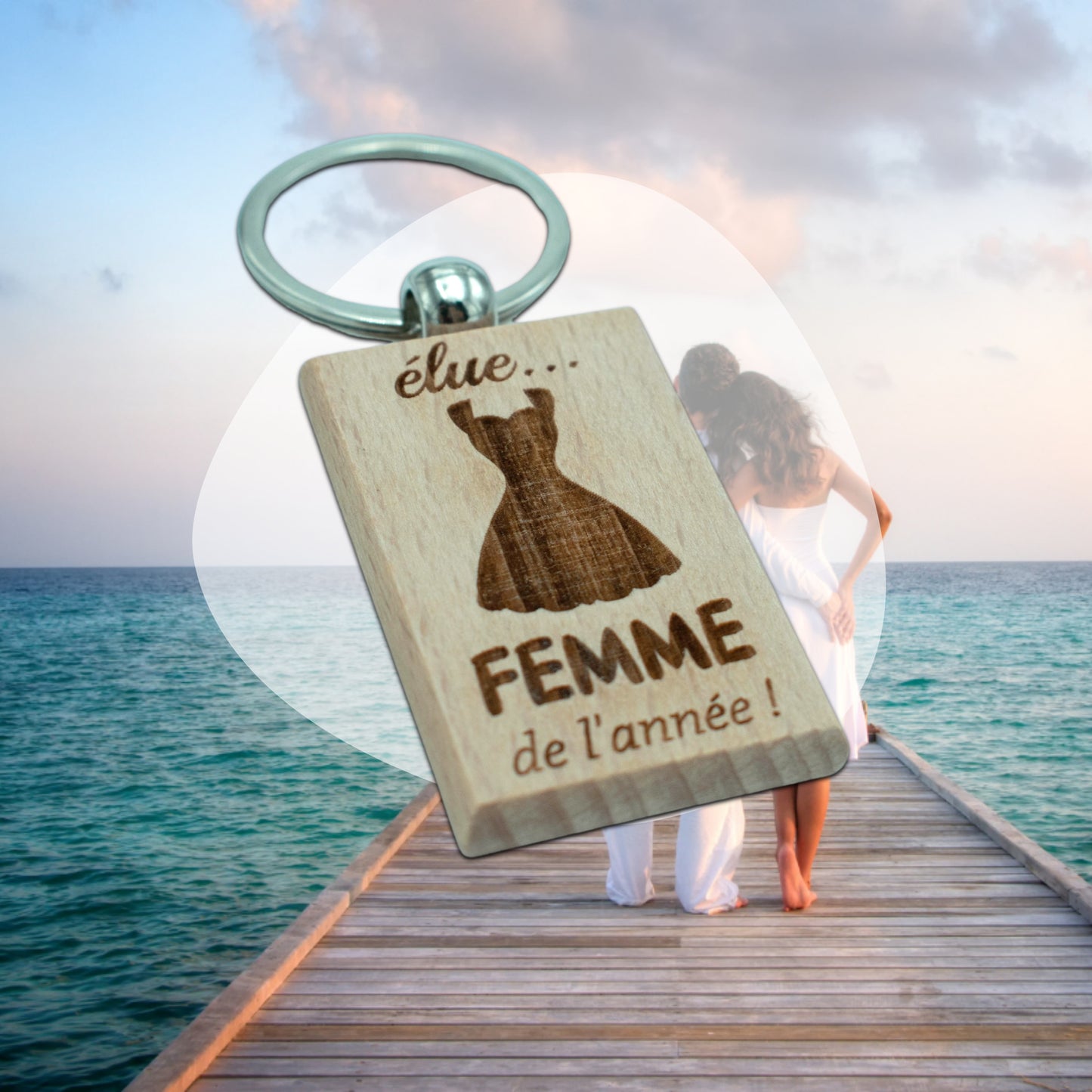 PORTE-CLEFS RECTANGLE EN BOIS - FEMME - ELUE