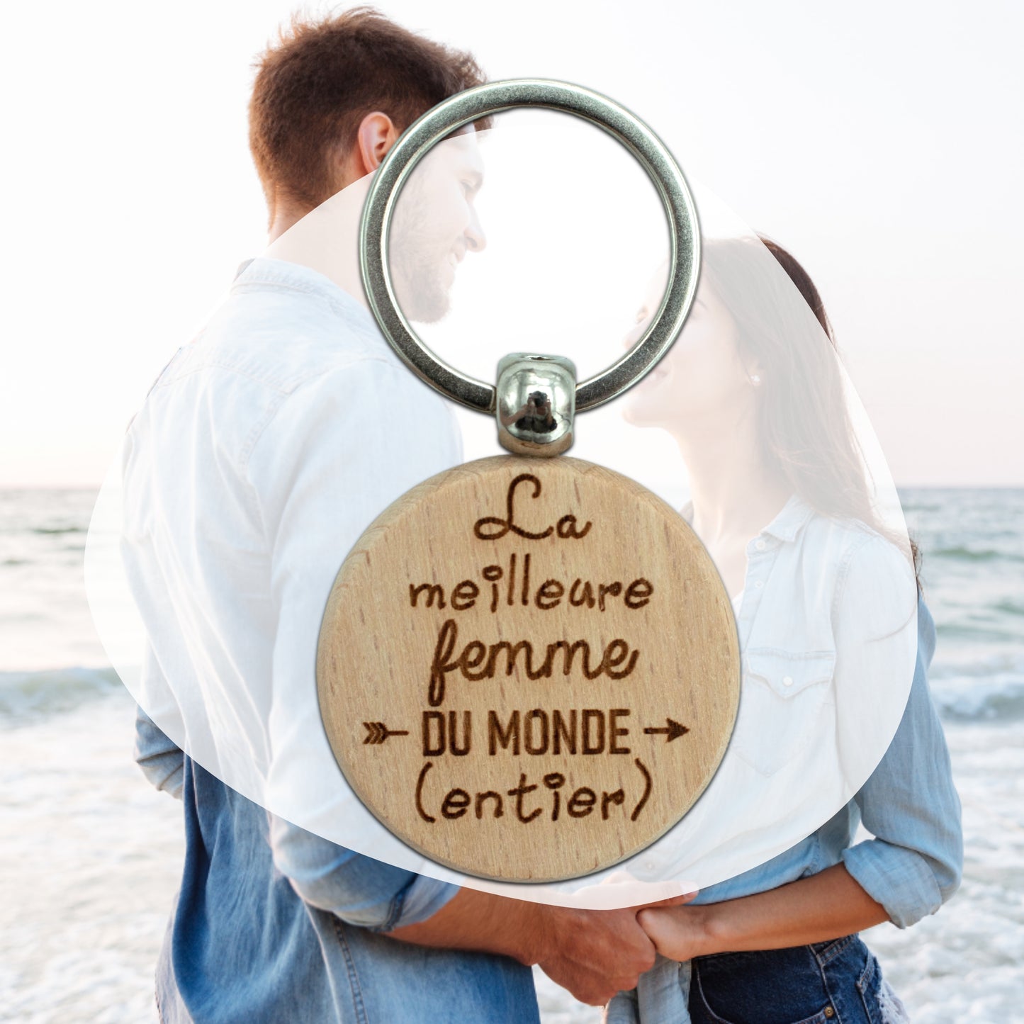 PORTE-CLEFS ROND EN BOIS - FEMME - MEILLEURE DU MONDE ENTIER