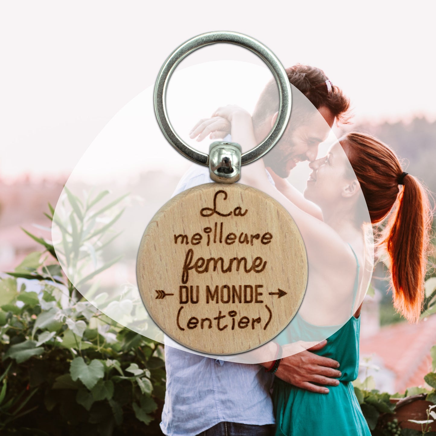 PORTE-CLEFS ROND EN BOIS - FEMME - MEILLEURE DU MONDE ENTIER