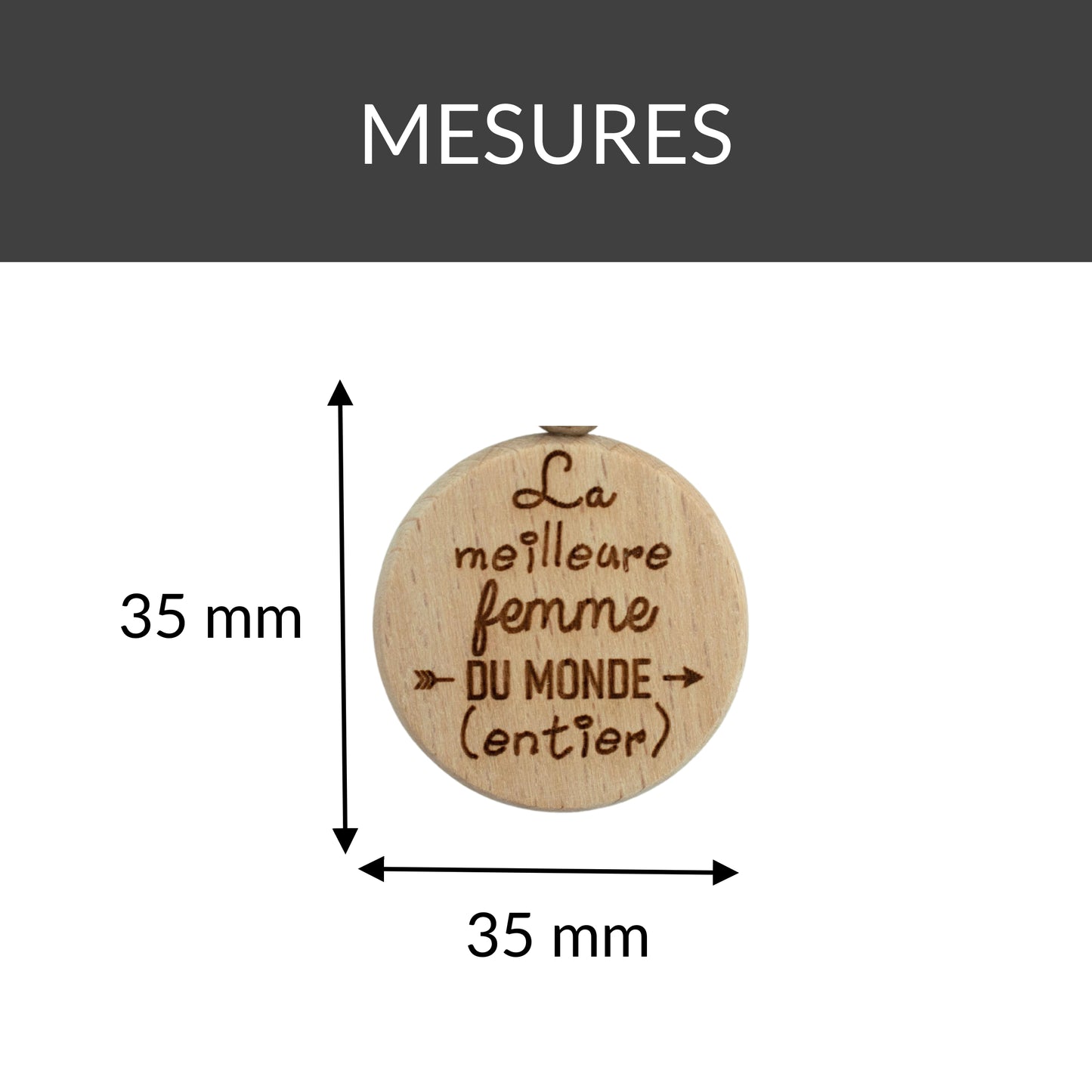 PORTE-CLEFS ROND EN BOIS - FEMME - MEILLEURE DU MONDE ENTIER