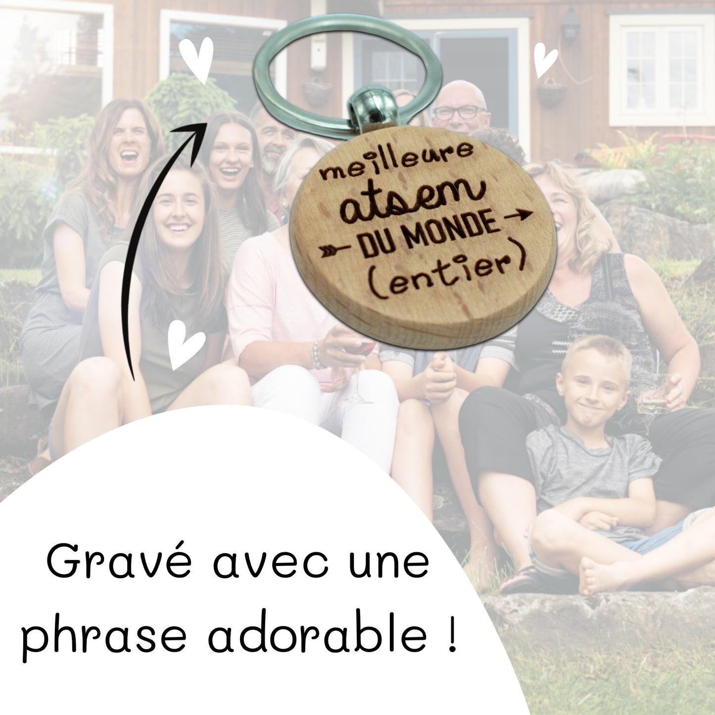 PORTE-CLEFS ROND EN BOIS - ATSEM - MEILLEURE DU MONDE ENTIER