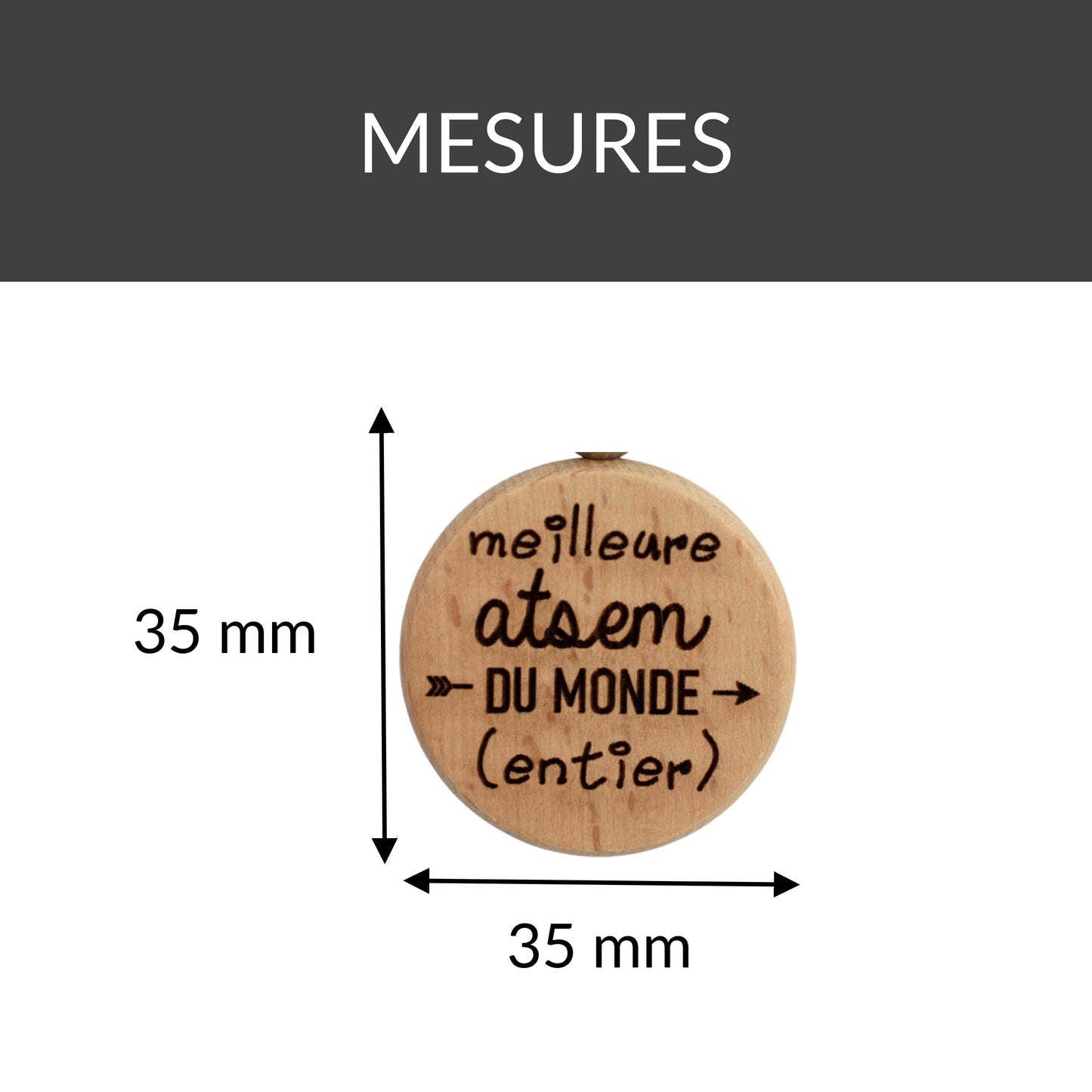 PORTE-CLEFS ROND EN BOIS - ATSEM - MEILLEURE DU MONDE ENTIER