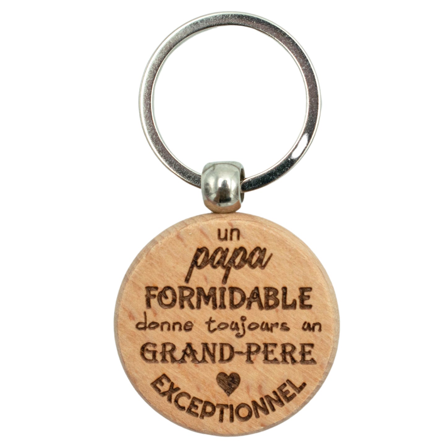 PORTE-CLEFS ROND EN BOIS - PAPI - PAPA FORMIDABLE PAPI EXCEPTIONNEL